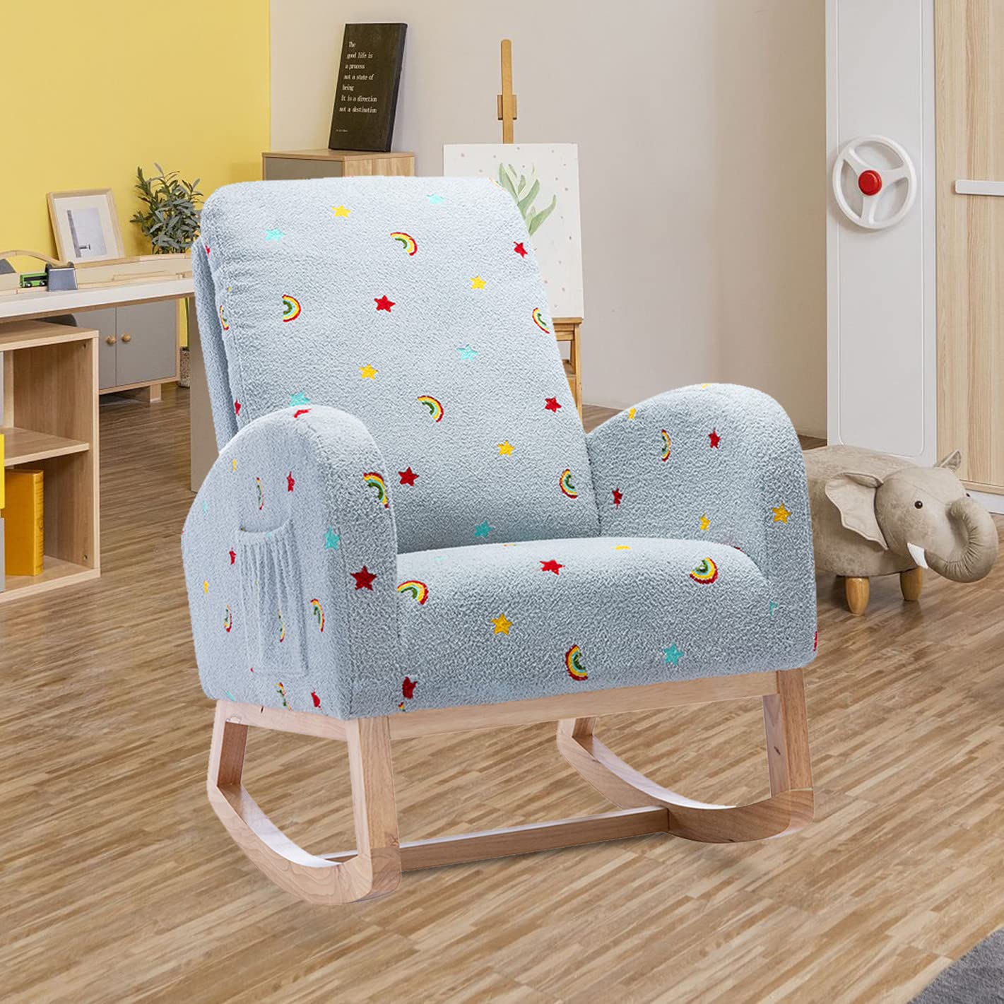 Modern Upholstered Nursery Rocking Chair - Comfortable High Back Wooden Glider Rocker for Adults & Kids - Perfect for Nursery, Bedroom, Living Room & Relaxation