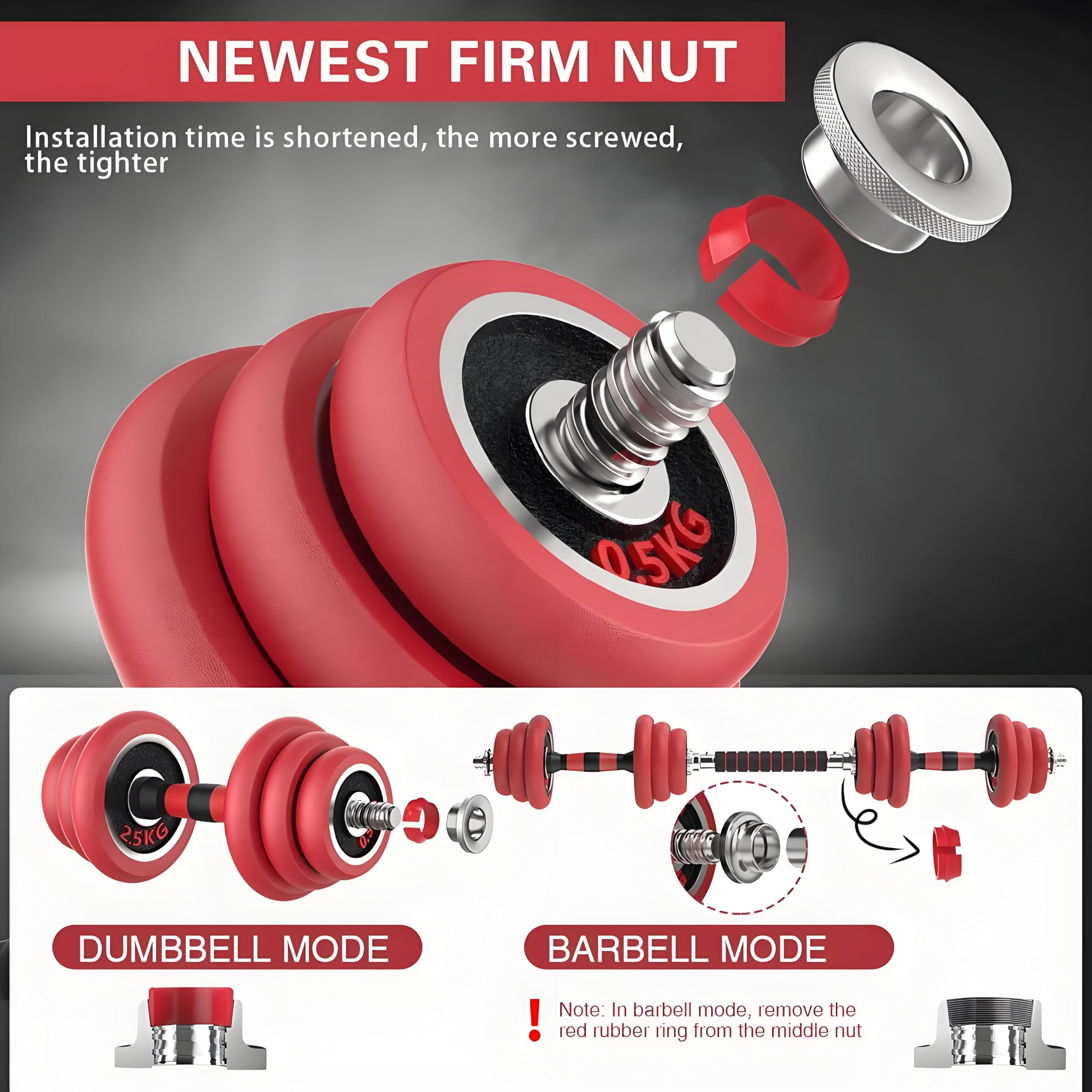 HAKENO Adjustable Dumbbell Set - 3-in-1 Cast Iron Free Weights with Anti-Slip Metal Handle & Connecting Rod for Home Gym, Strength Training, Full Body Workout | Perfect for Weight Lifting, CrossFit, and Muscle Building at Home