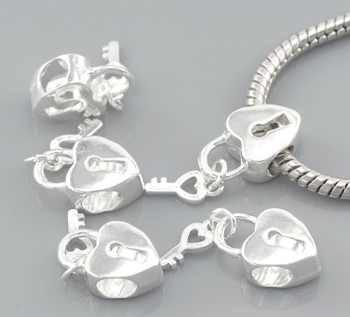 Sexy Sparkles Key to My Heart Dangling Key Charm Spacer Beads for Snake Chain Charm Bracelet - Perfect for Valentine's Gifts, Friendship Jewelry & Everyday Fashion Accessories