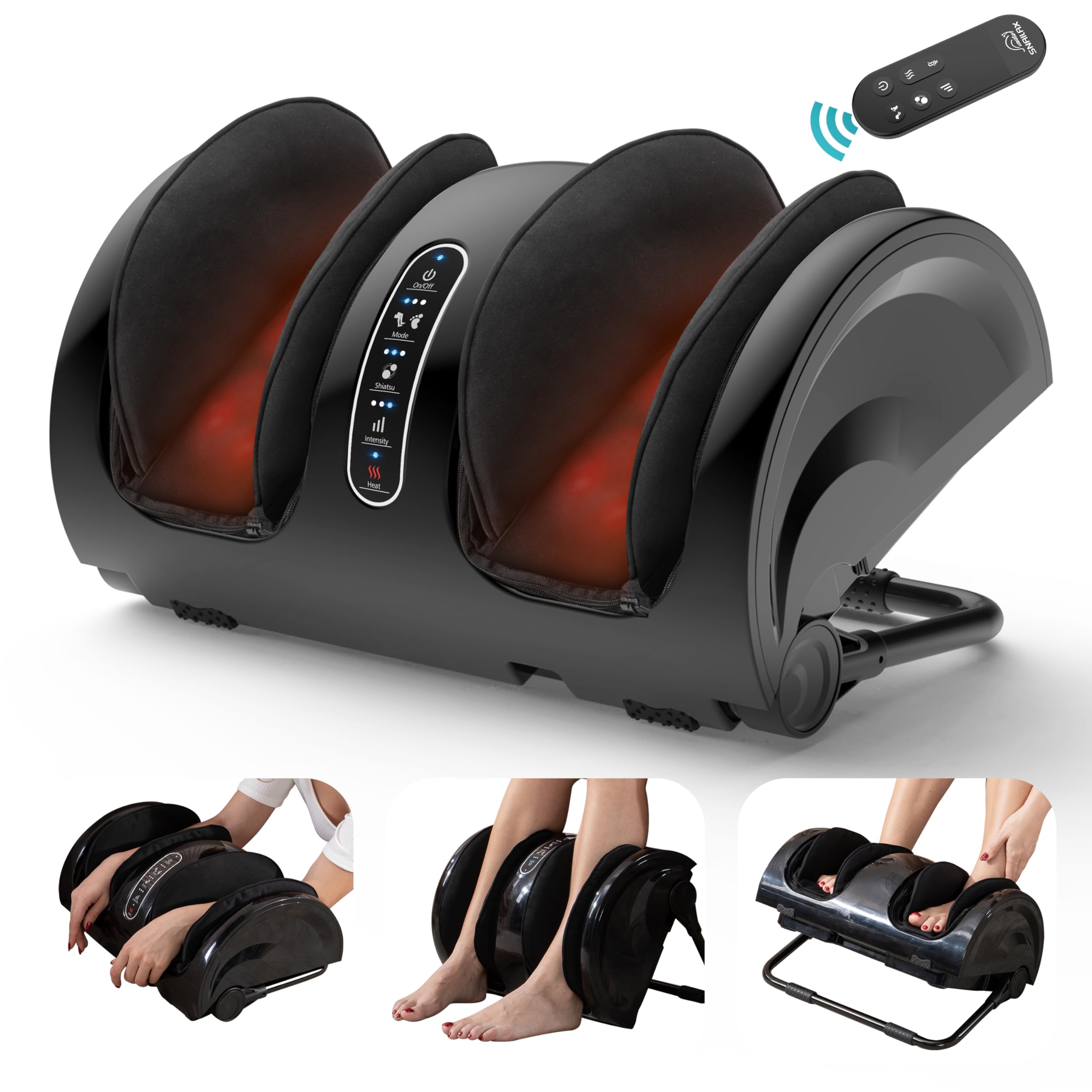 Snailax Shiatsu Foot and Calf Massager with Heat Therapy - Electric Massage Machine for Plantar Fasciitis, Neuropathy Pain Relief, Improves Blood Circulation - Remote Control for Home and Office Use