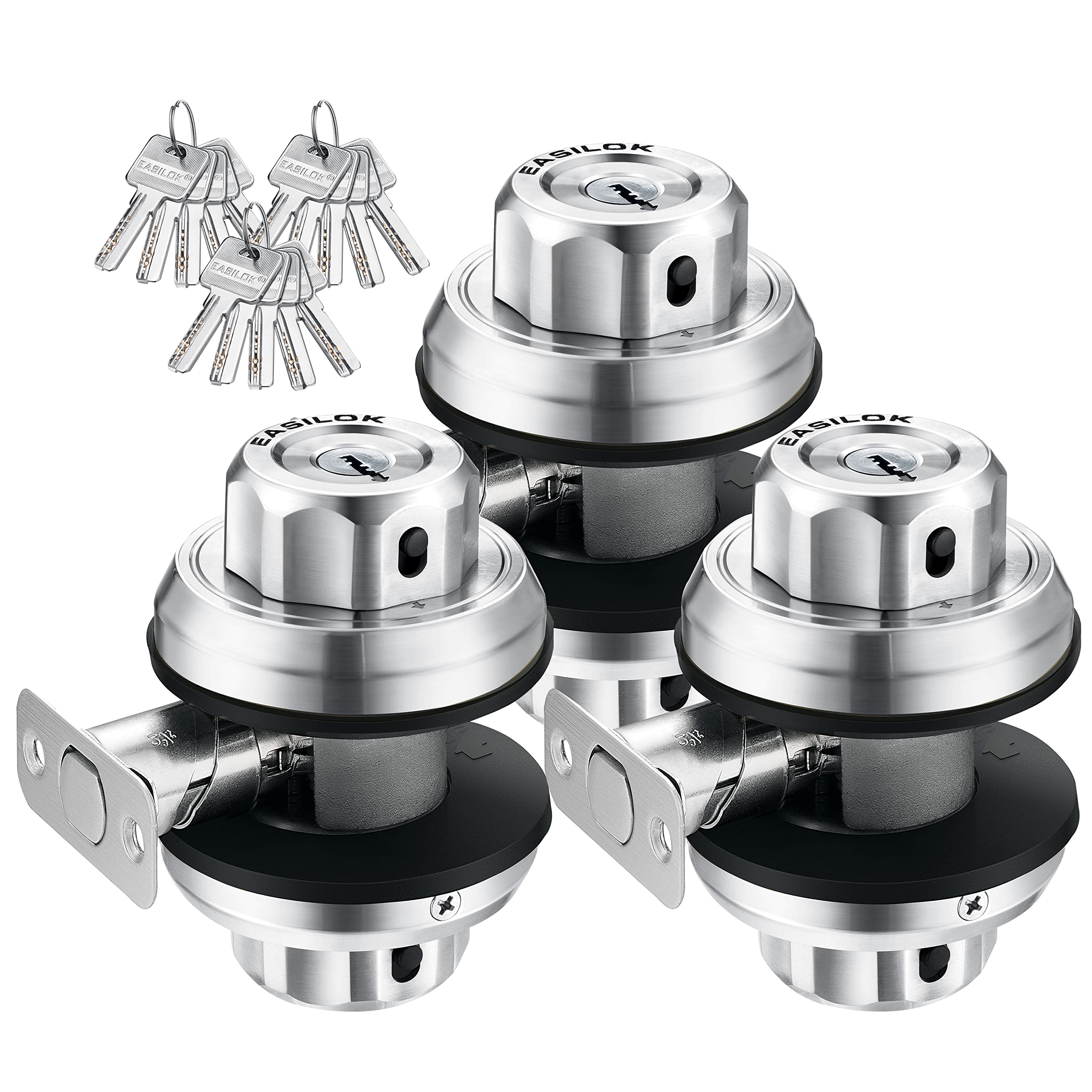EASlLOK Heavy Duty Keyless Deadbolt Lock - 304 Stainless Steel Single Cylinder Mechanical Door Lock (3 Pack) | Secure Front Door, Gate & Entryway | Twist-to-Lock Technology for Home & Business Security
