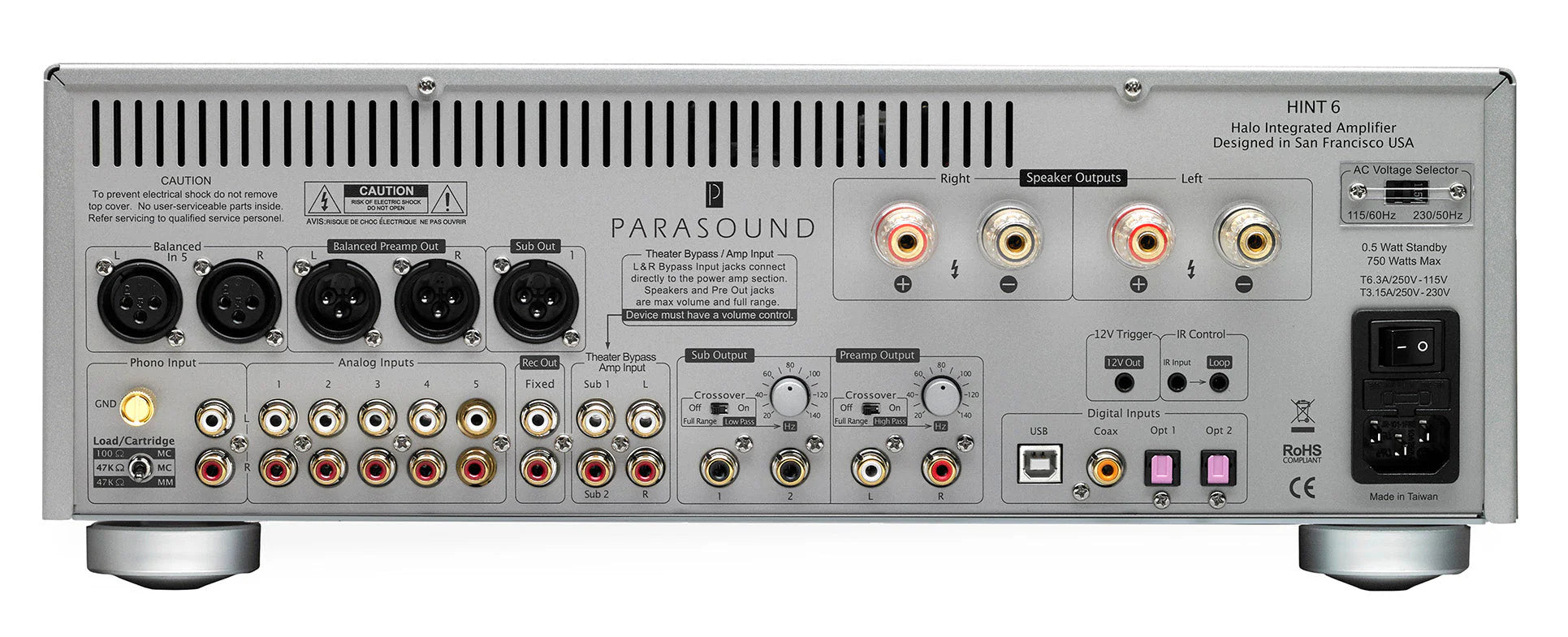 Parasound HALO HINT6 Integrated Amplifier - High-End Home Theater & Stereo Audio Power Amp for Music & Movie Lovers
