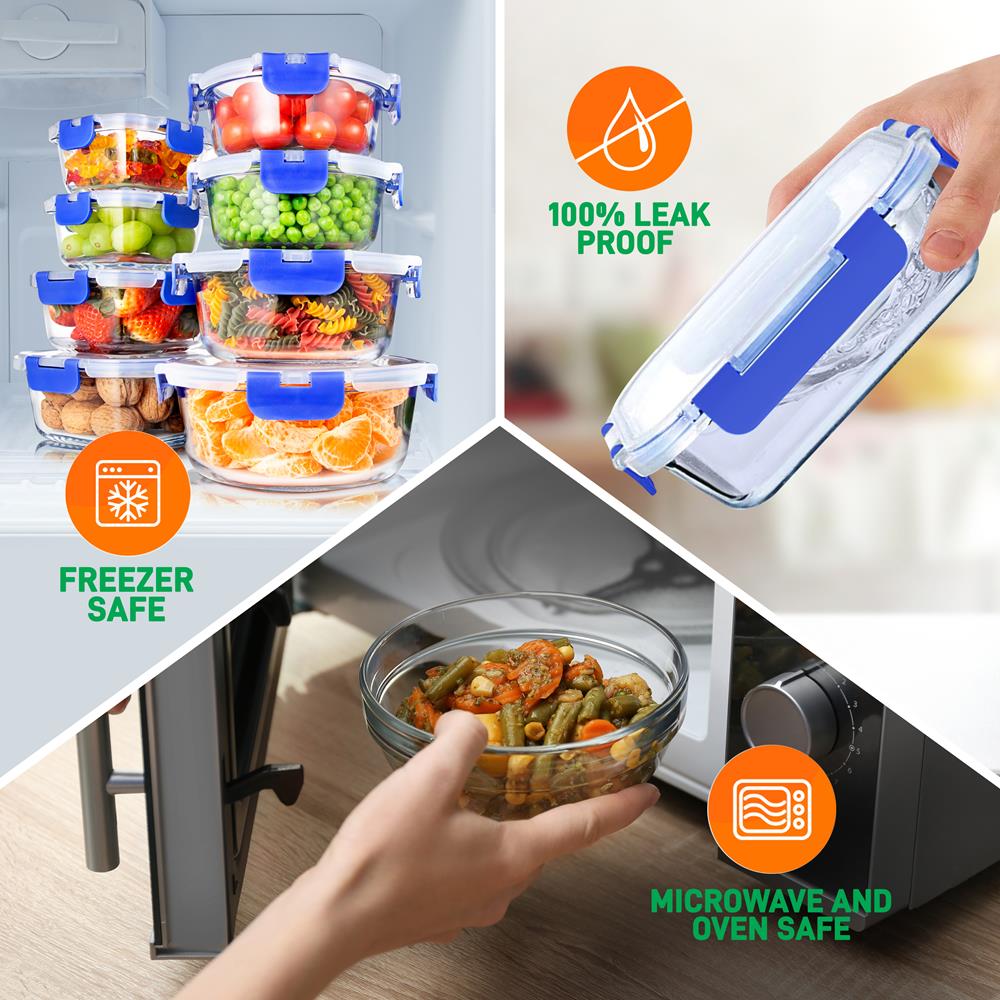 Premium High Borosilicate Glass Food Storage Containers - Airtight, Microwave & Oven Safe - Ideal for Meal Prep, Leftovers & Kitchen Organization