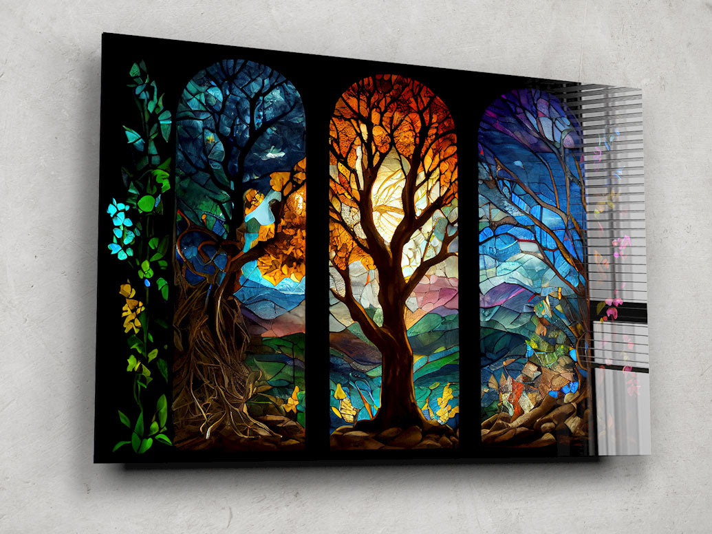 Magical Forest Stained Glass Window Film - Self-Adhesive Decorative Privacy Film for Home & Office Windows - Perfect for Living Rooms, Bedrooms, and Office Spaces