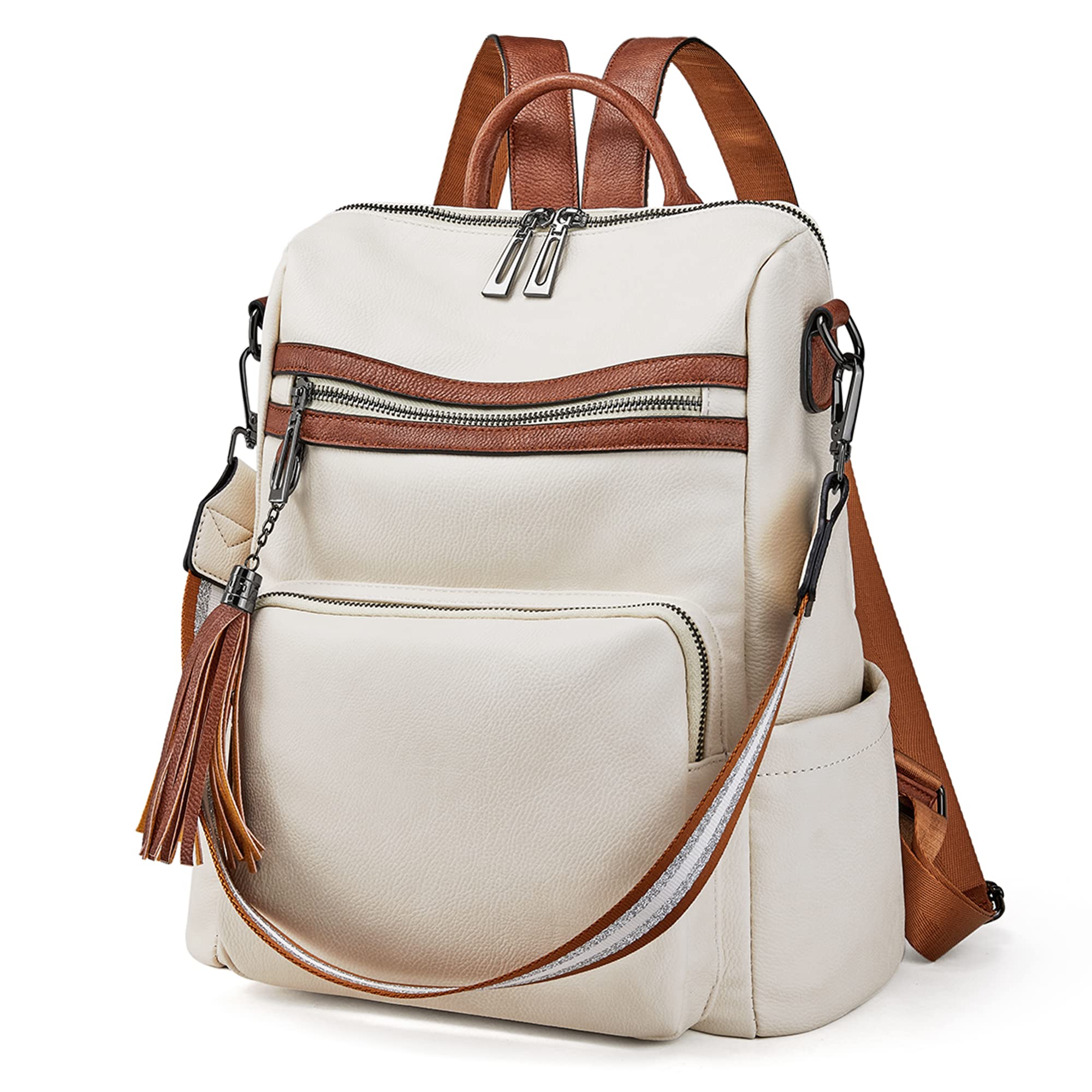 OPAGE Genuine Leather Backpack Purse for Women - Stylish Tassel Shoulder Bag, Large Designer Travel Backpack for Work, School & Daily Use