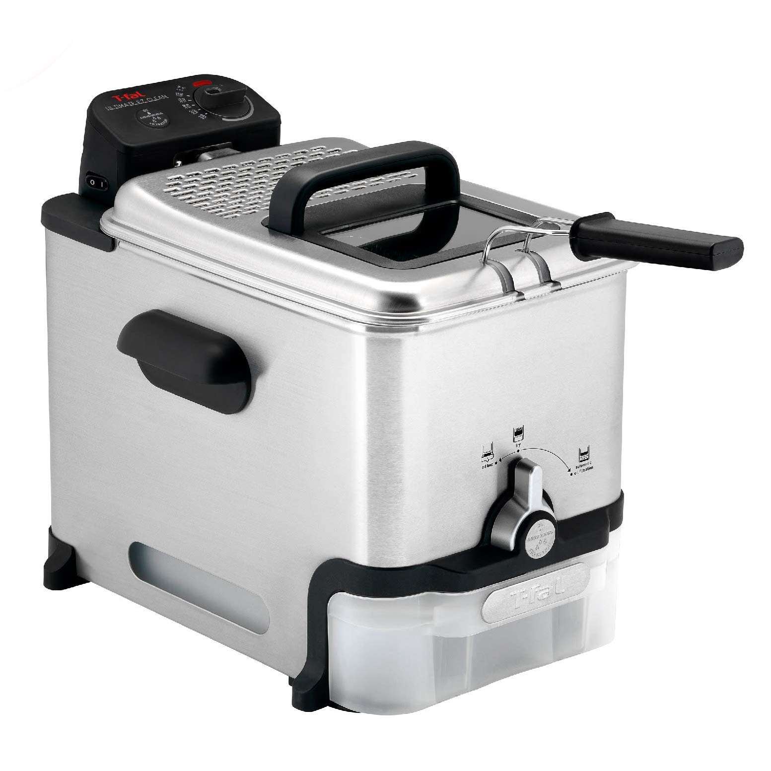 T-fal 3.5L Stainless Steel Deep Fryer with Basket - 1700W Electric Oil Fryer with Temperature Control, Digital Timer & Oil Filtration System - Dishwasher Safe Parts for Home Kitchen, Restaurant & Fast Food Use