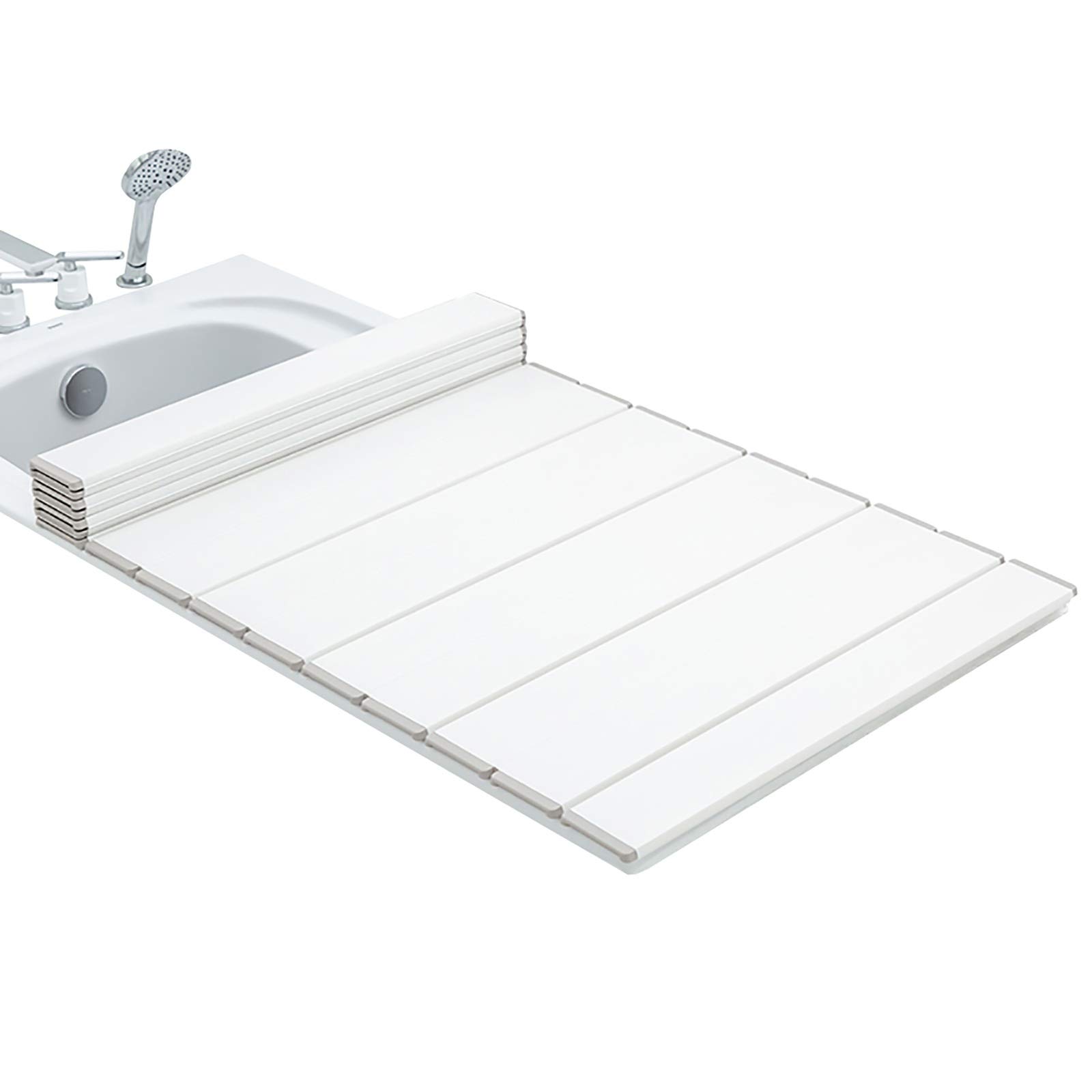 White PP Anti-Dust Folding Bathtub Tray Cover - 139×75×1CM Bath Lid for Spa Relaxation, Easy to Clean & Durable - Perfect for Bubble Baths, Reading & Wine Time in Tub