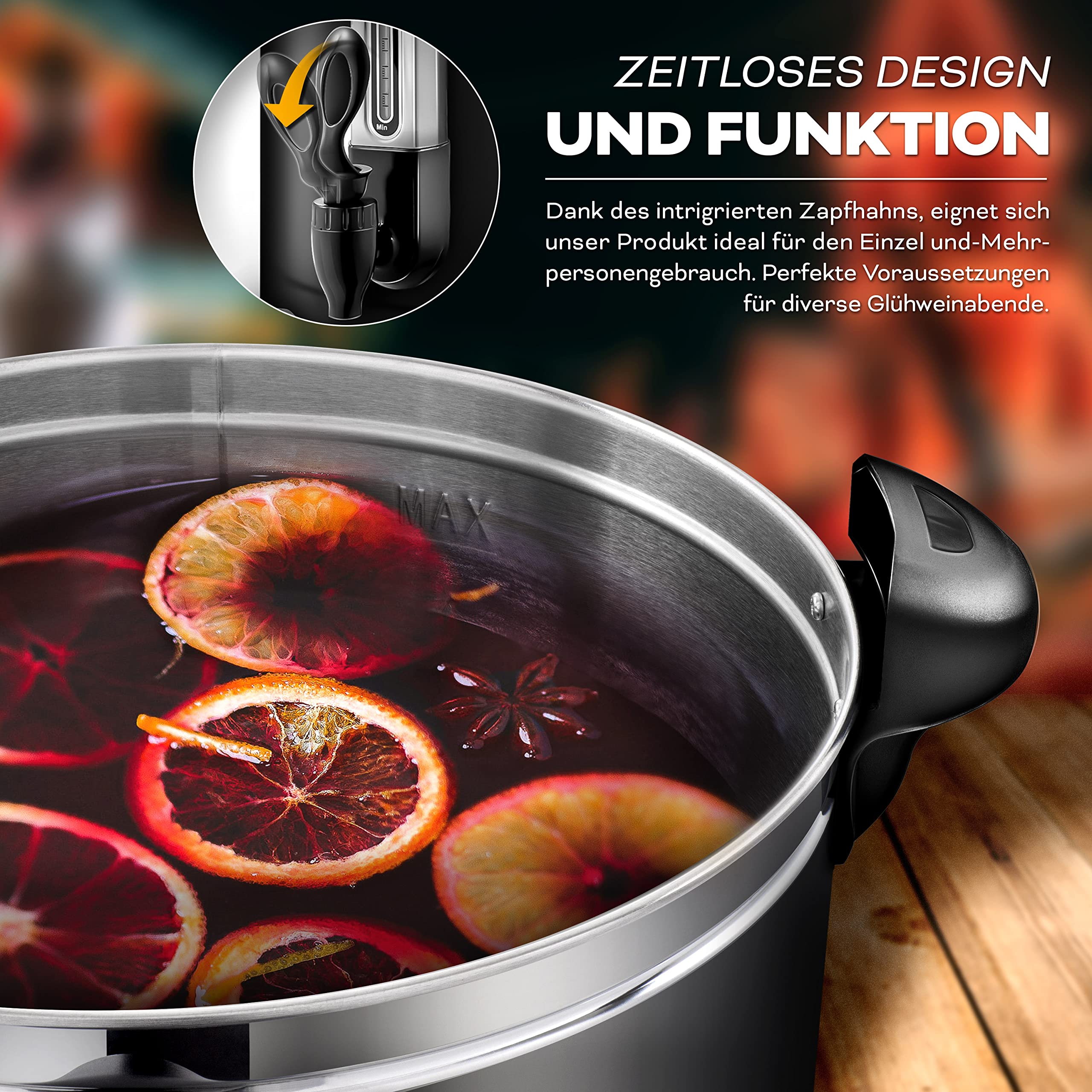 TRESKO® 20L 2500W Automatic Stainless Steel Mulled Wine Warmer - Hot Beverage Dispenser & Hot Water Distributor for Restaurants, Cafes & Holiday Parties