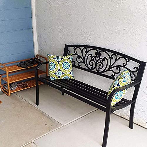 Elegant Metal Garden Bench with Floral Pattern - 50