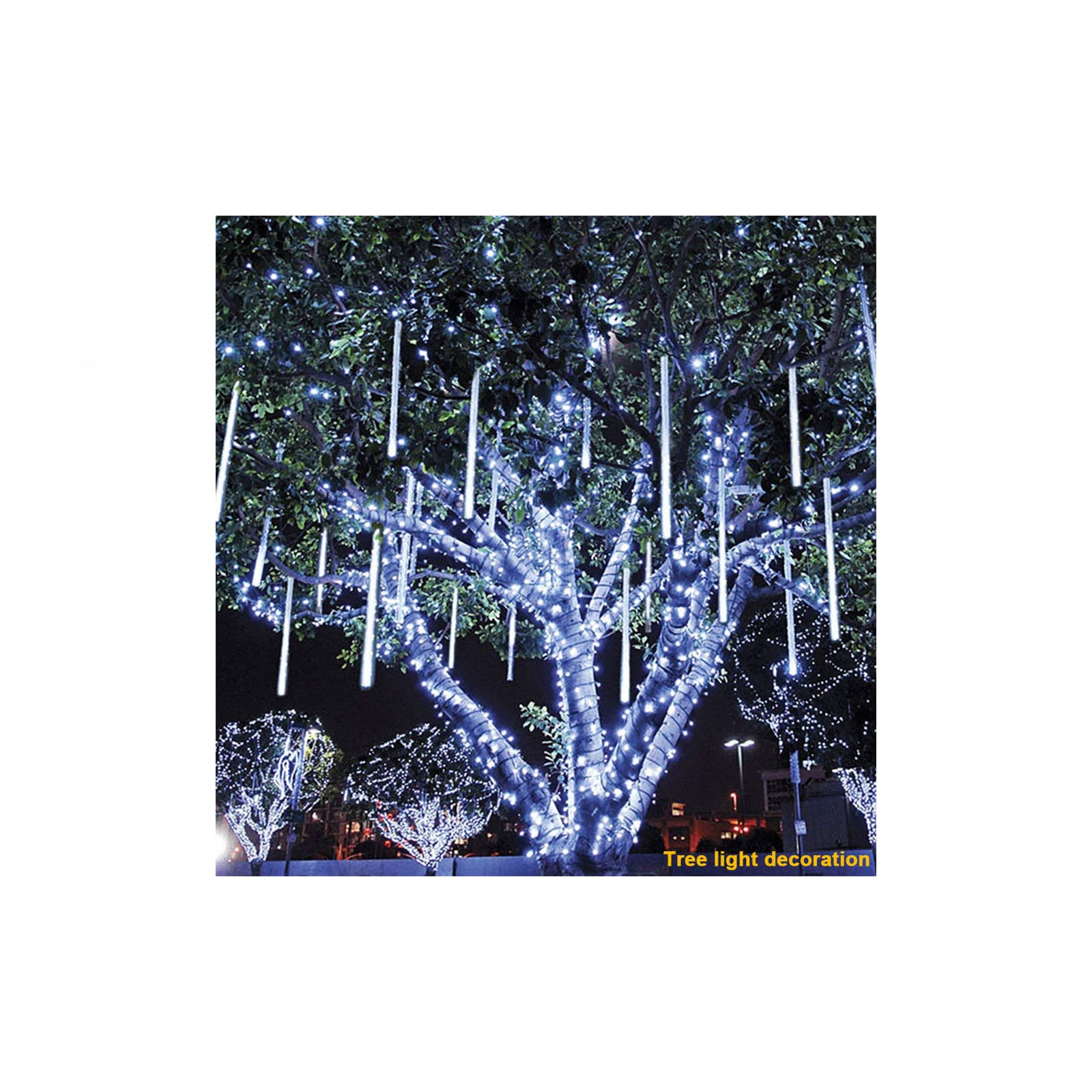 Outdoor Christmas Meteor Shower Lights - IP67 Waterproof 11.8 Inch 8-Tube 192 LED Plug-in Waterfall Snowfall Lights for Tree, Yard, Roof & Party Decor | Perfect for Holiday Porch, Patio & Winter Landscape Lighting