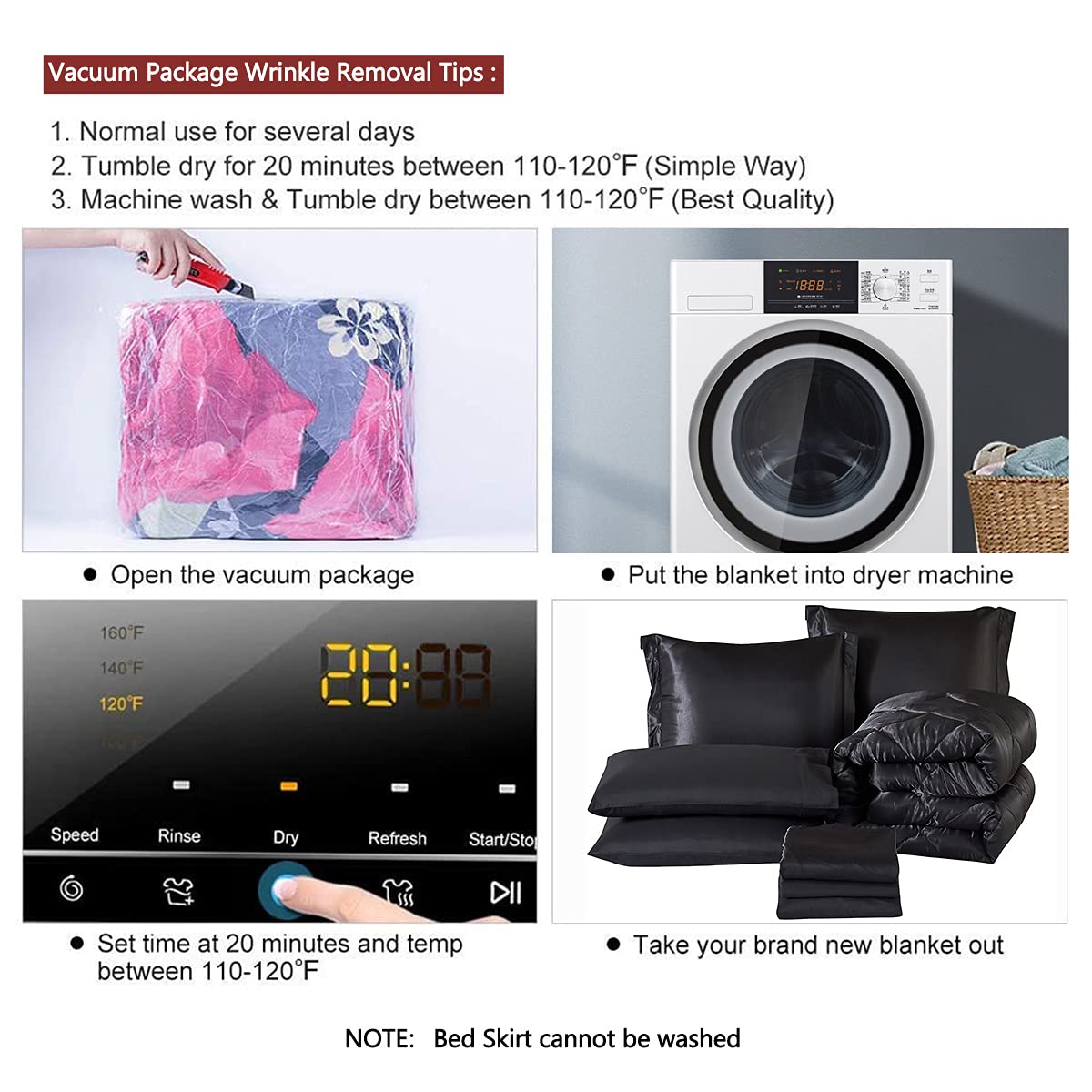 Luxury HAOK Satin Queen Comforter Set - 8-Piece Silky Satin Bedding Set with Comforter, Sheets, 2 Pillowcases, 2 Shams & Bed Skirt - Black - Perfect for Master Bedroom, Guest Room & Hotel Decor