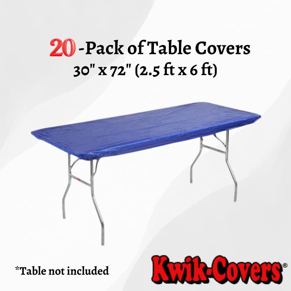 Royal Blue Plastic Table Covers 20 Pack (30x72 Inch) with 280 Paper Napkins - Waterproof Disposable Tablecloths for Indoor/Outdoor Parties, Picnics, BBQs & Events - Kwik-Covers Rectangular Table Protectors (Table Not Included)