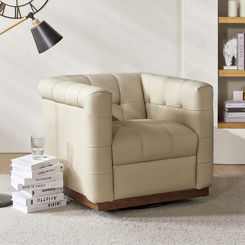 Feodor Genuine Leather Mid Century Modern Swivel Chair - Premium Office & Living Room Furniture for Home Decor