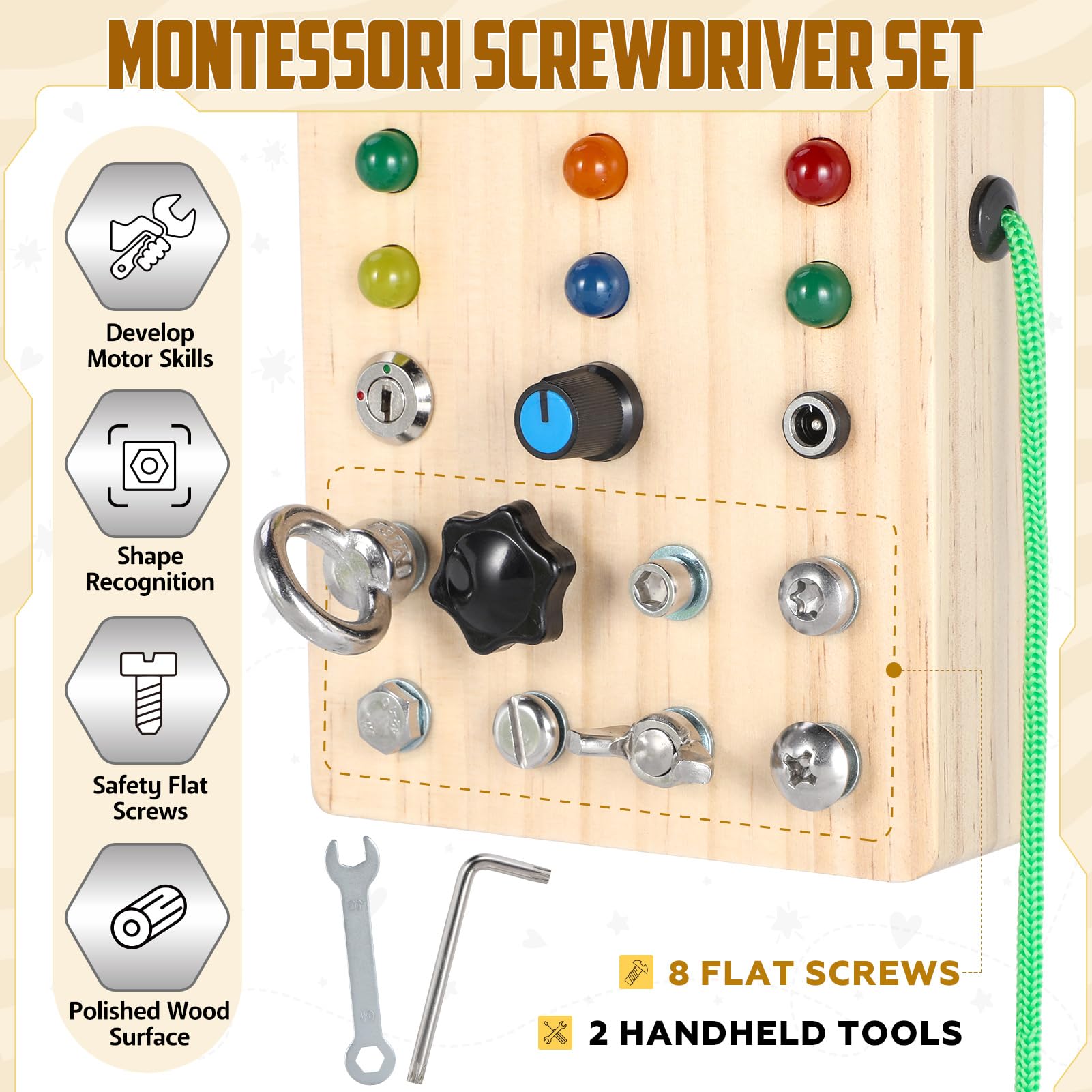 Montessori Busy Board for Toddlers 1-3 Years - Wooden Sensory Activity Toy with LED Lights - Educational Learning Toy for 3 4 Year Old Boys & Girls - Perfect Christmas Birthday Gift for Kids - Great for Travel, Home Play & Early Childhood Development