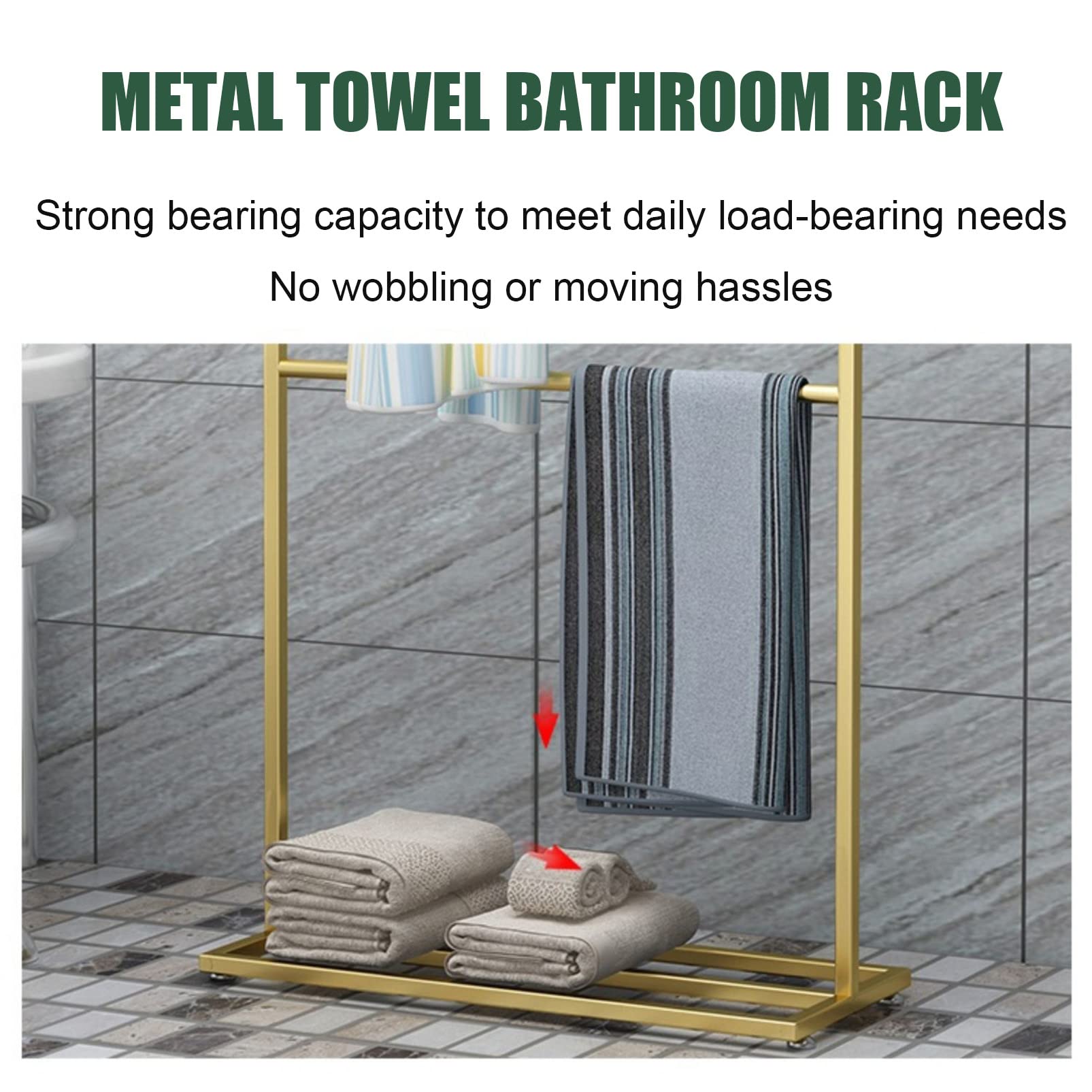 4-Tier Freestanding Metal Bathroom Towel Rack with Storage Shelf - Heavy Duty Clothes Drying Rack for Laundry Room, Poolside & Beach Blanket Holder - Space-Saving Floor Towel Organizer for Bathroom, Bedroom & Dorm Decor