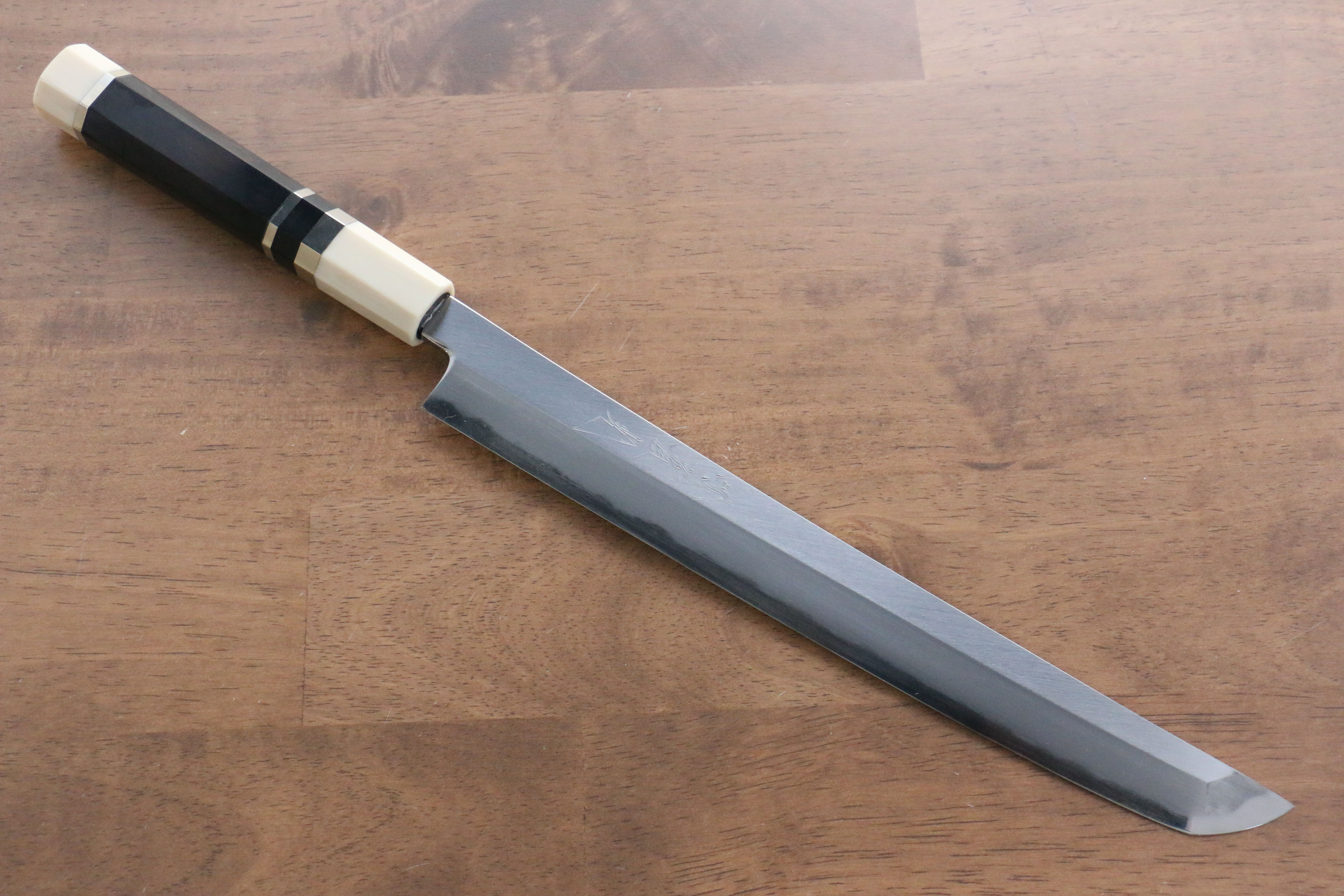 Premium Jikko Shiko Blue Steel Sakimaru Yanagiba 270mm Japanese Sushi Knife - Ebony Wood Handle with Double Ring Design - Perfect for Sushi Chefs & Professional Kitchen Use