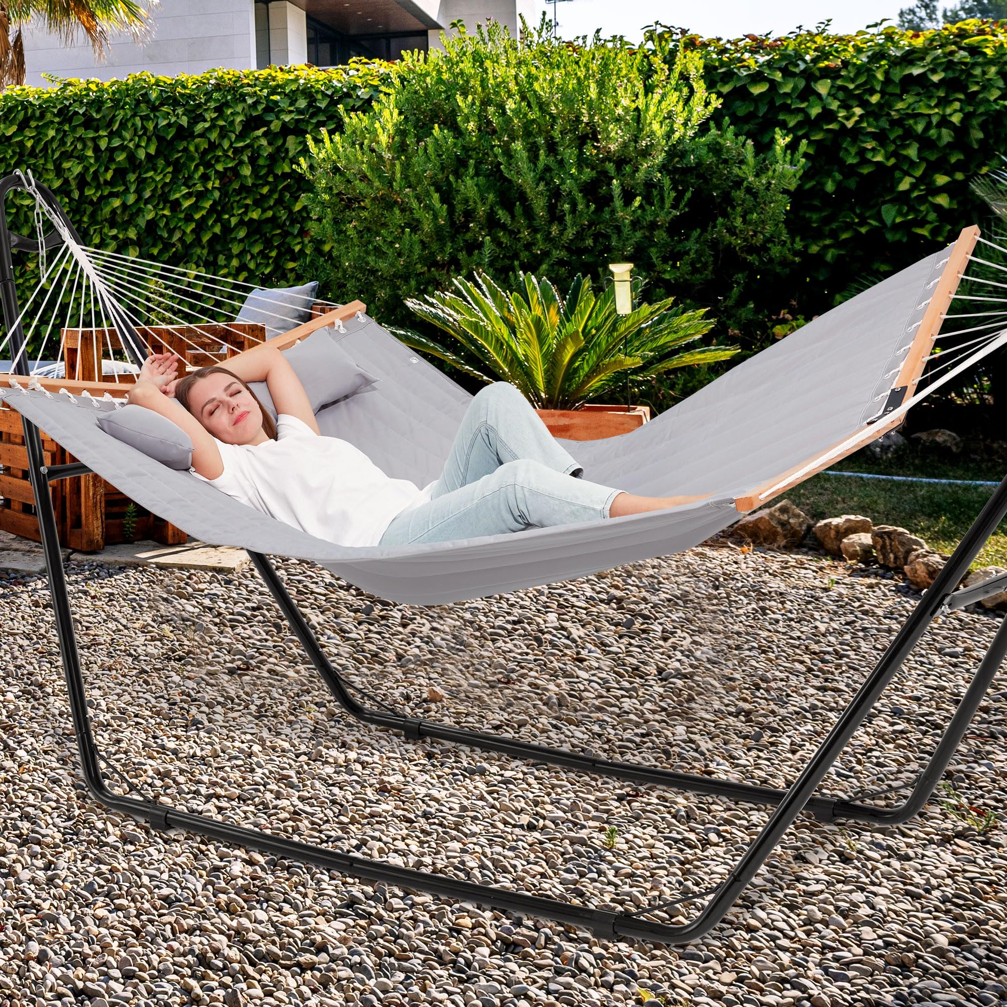 Heavy Duty Universal 2-Person Hammock Stand - 660LBS Capacity Steel Frame for 9.6-14ft Hammocks | Indoor & Outdoor Use for Backyard, Patio, Camping & Beach Relaxation