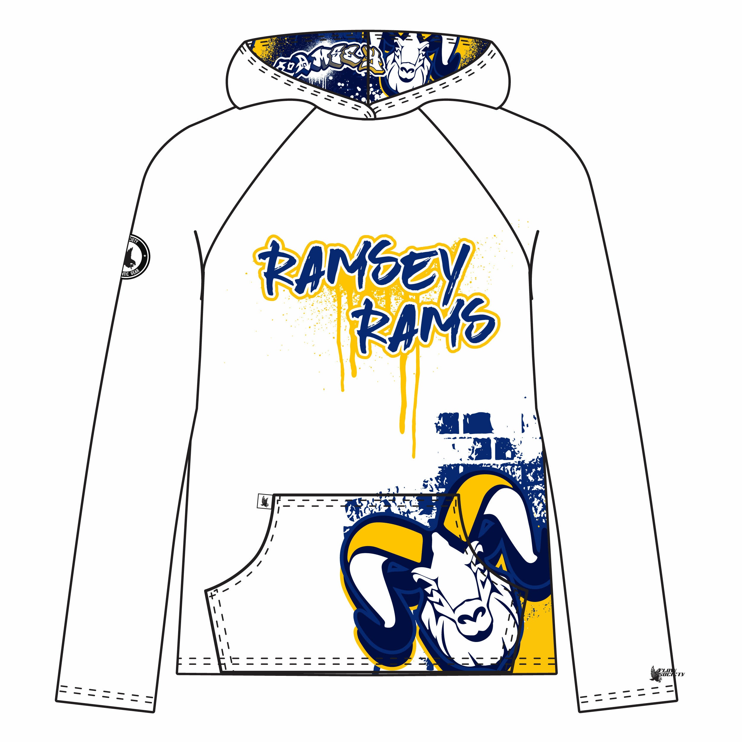 Ramsey Rams Graffiti White Hoodie for Youth & Adults - Stylish & Comfortable Pullover for School, Sports, and Casual Wear