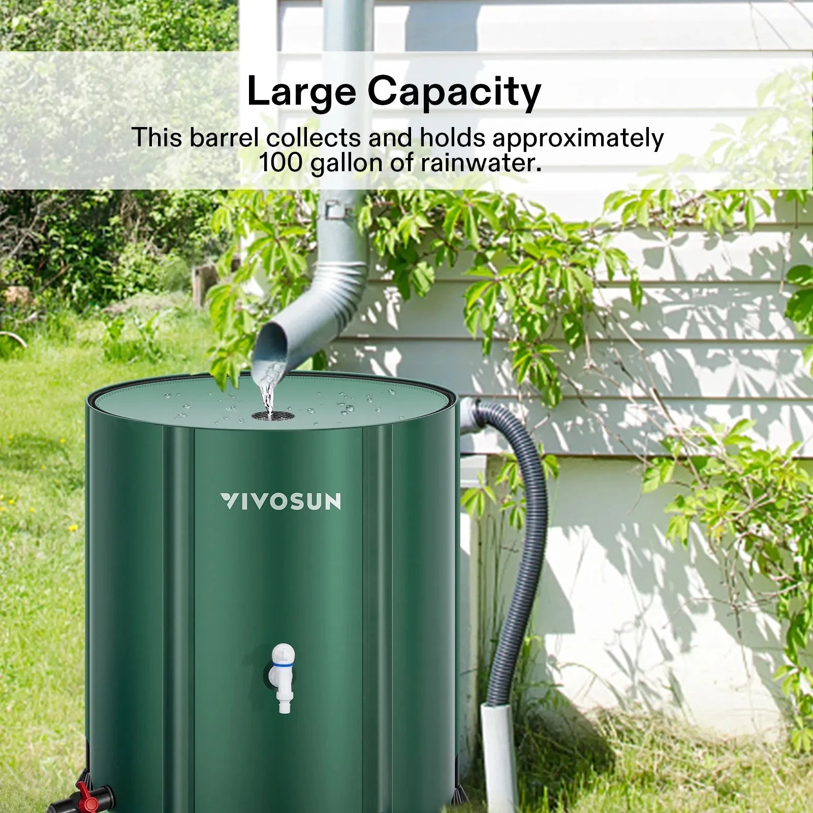 Vivosun 100 Gallon Collapsible Rain Barrel - Water Storage Container for Garden, Lawn & Outdoor Use | Eco-Friendly Rainwater Collection System | Perfect for Irrigation, Emergency Water Supply & Sustainable Living