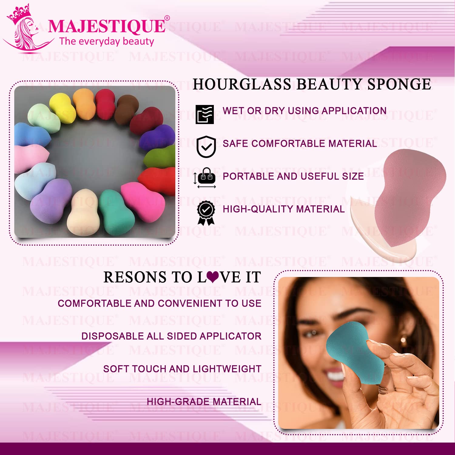 Majestique Foam Makeup Sponge Puff Beauty Blender - Foundation & Cosmetic Powder Applicator | Pear Shape | Easy to Clean | Multicolor (Pack of 3) | Perfect for Liquid, Cream & Powder Makeup Application