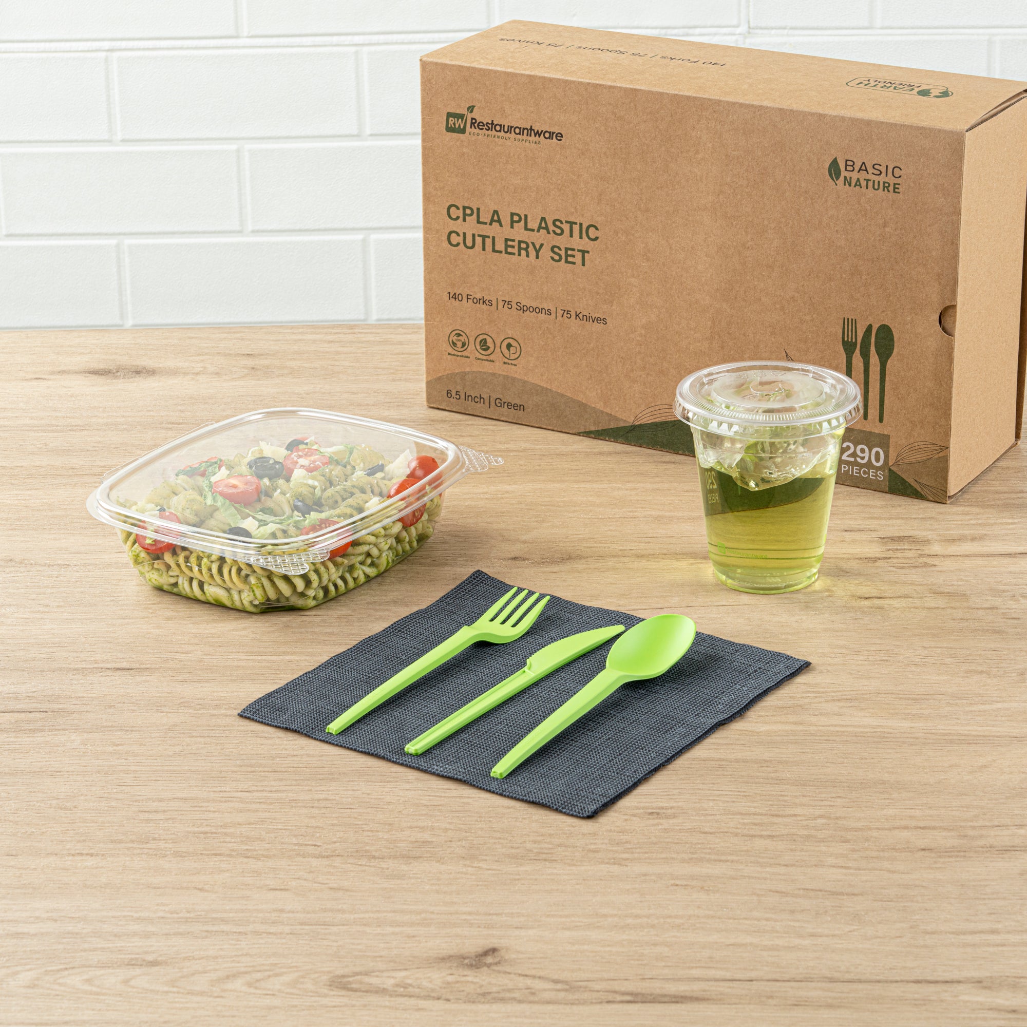 Eco-Friendly Compostable CPLA Plastic Cutlery Set - 290 Pieces, Heat Resistant, Biodegradable Utensils for Parties, Picnics & Outdoor Events