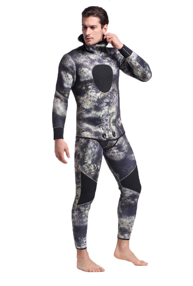 Premium 5mm Camouflage Neoprene Wetsuit for Men - Spearfishing, Scuba Diving & Snorkeling Gear - Warm & Durable Hooded Diving Suit for Ocean Adventures