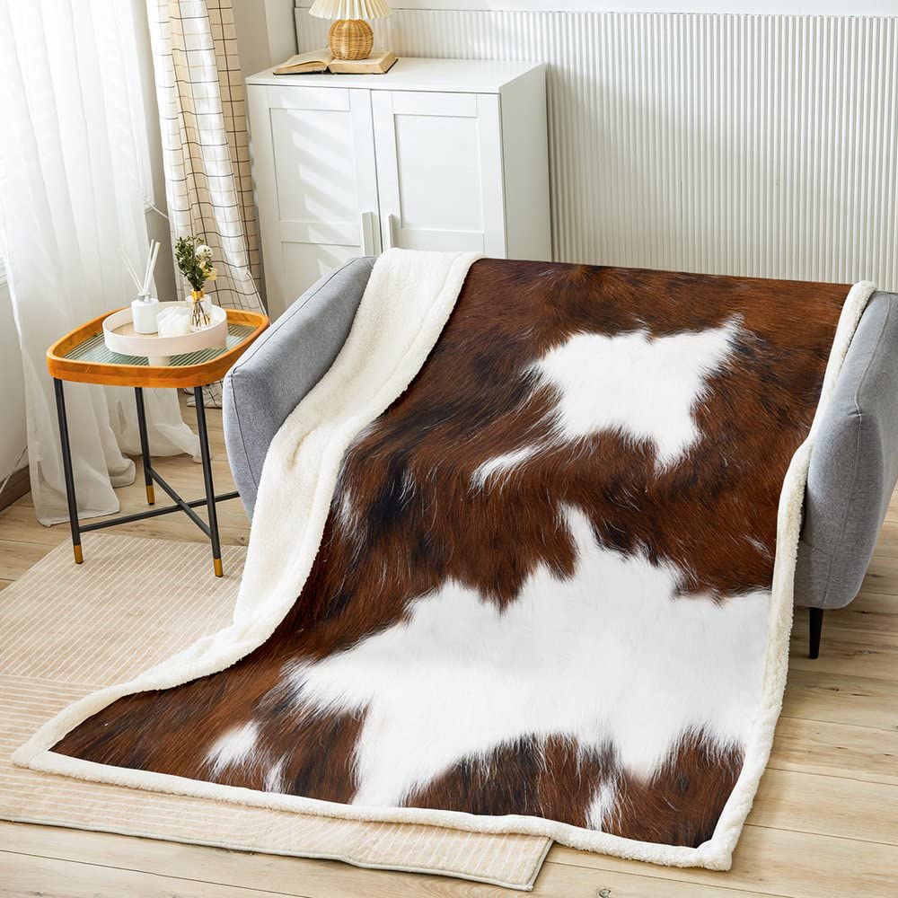 Soft Warm Fleece Cowhide Printed Throw Blanket 30