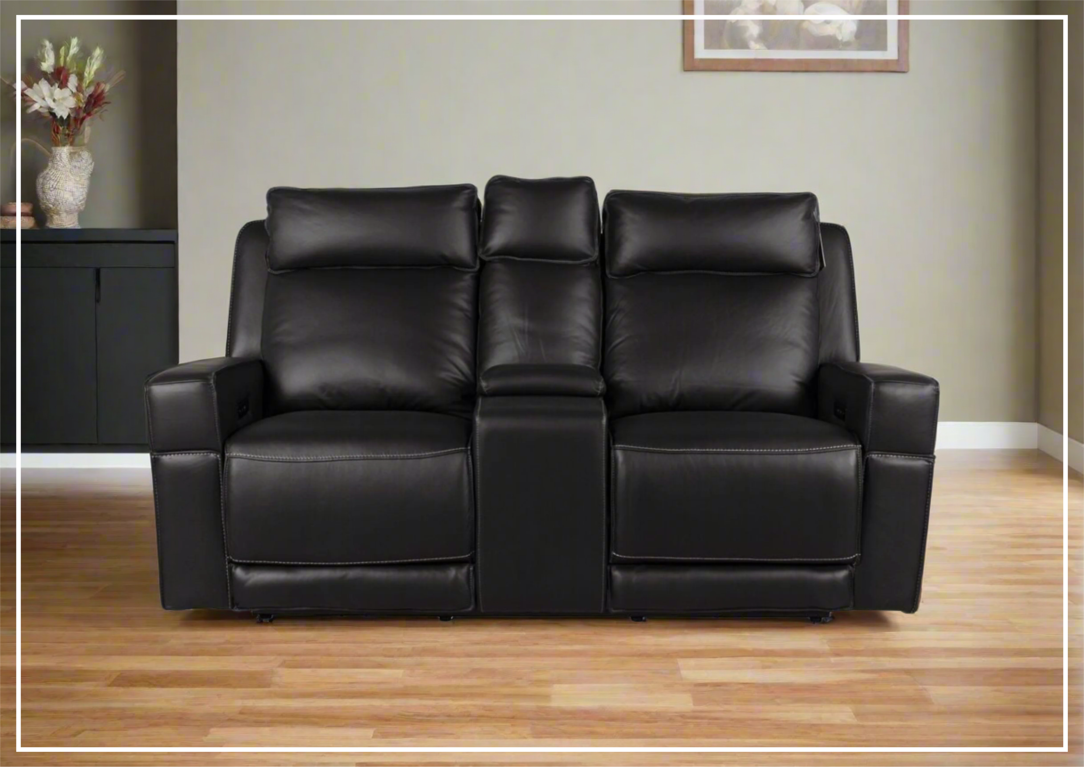 Gio Italia Home Vault Power Reclining Leather Loveseat in Black - Modern Electric Recliner Sofa for Living Room, Home Theater & Small Spaces