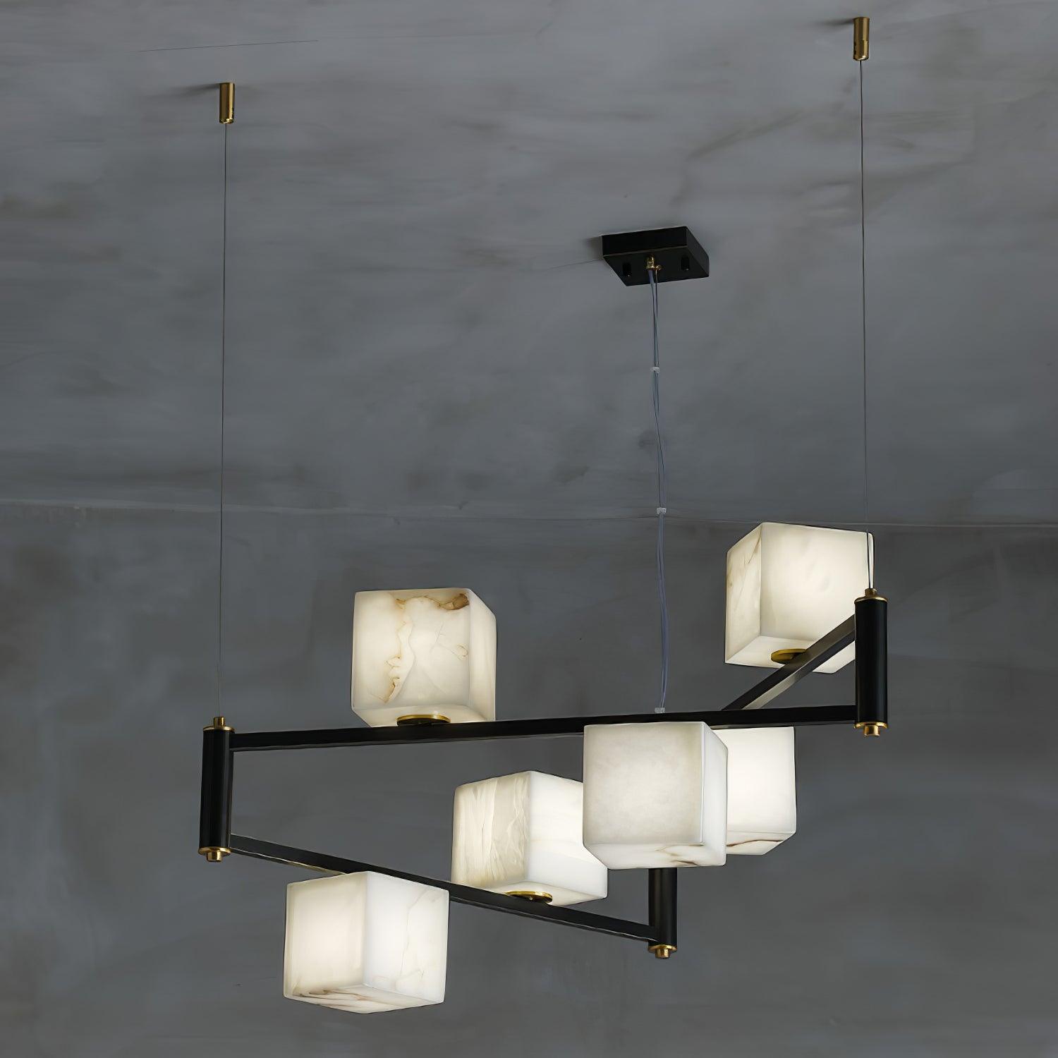 Modern Alabaster Square Box Chandelier - Elegant Ceiling Light Fixture for Dining Room, Living Room & Bedroom Lighting