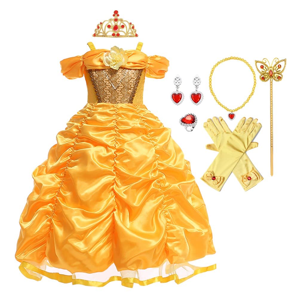 Belle Princess Dress Up Costume for Girls - Beauty and The Beast Inspired Halloween, Christmas & Birthday Party Gown with Accessories - Perfect for Dress Up, Cosplay & Special Occasions