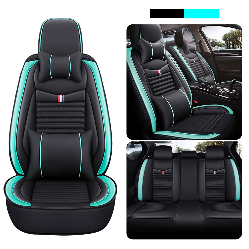 Premium Leather Car Seat Cover for Volkswagen Golf SportWagen 2015-2019 - Universal Anti-Slip Design Fits Most Cars, Sedans, SUVs & Trucks (Black/Green) - Perfect for Road Trips, Commuting & Vehicle Protection