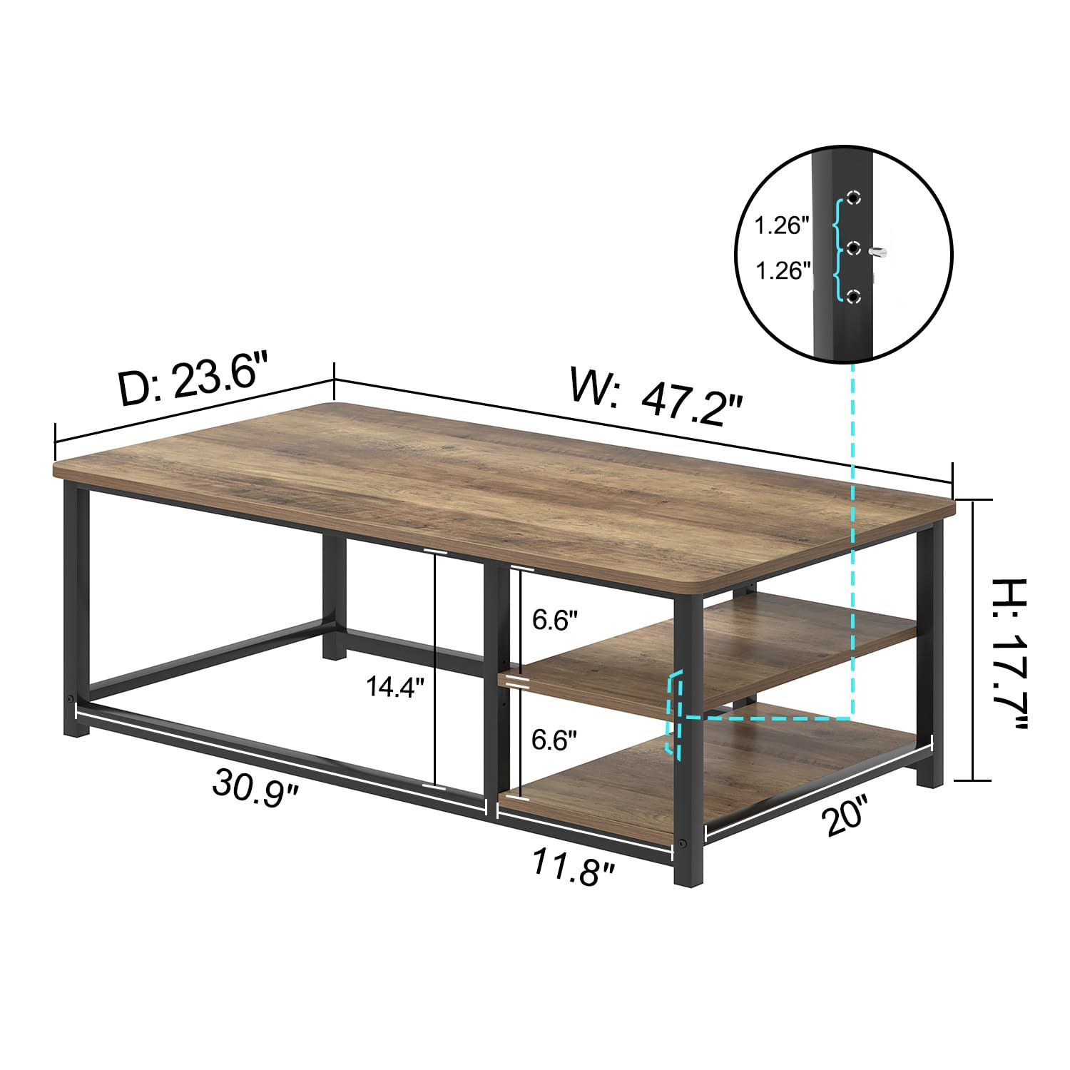 EXCEFUR 47 Inch Coffee Table with Storage Shelf - Modern Wood and Metal Center Table for Living Room, Rustic Oak Finish - Perfect for Small Spaces, Home Decor & Entertaining Guests