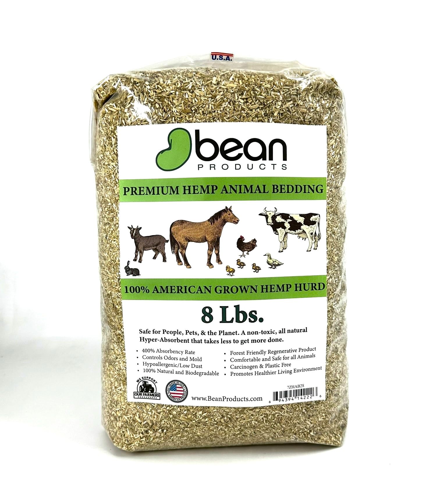 Premium 8 Lbs Natural Hemp Bedding for Chickens, Horses, Rabbits & Small Pets | Super Absorbent, Dust-Free, Eco-Friendly Animal Bedding | USA Grown, Carbon Negative | Ideal for Coops, Cages & Pet Litter Boxes