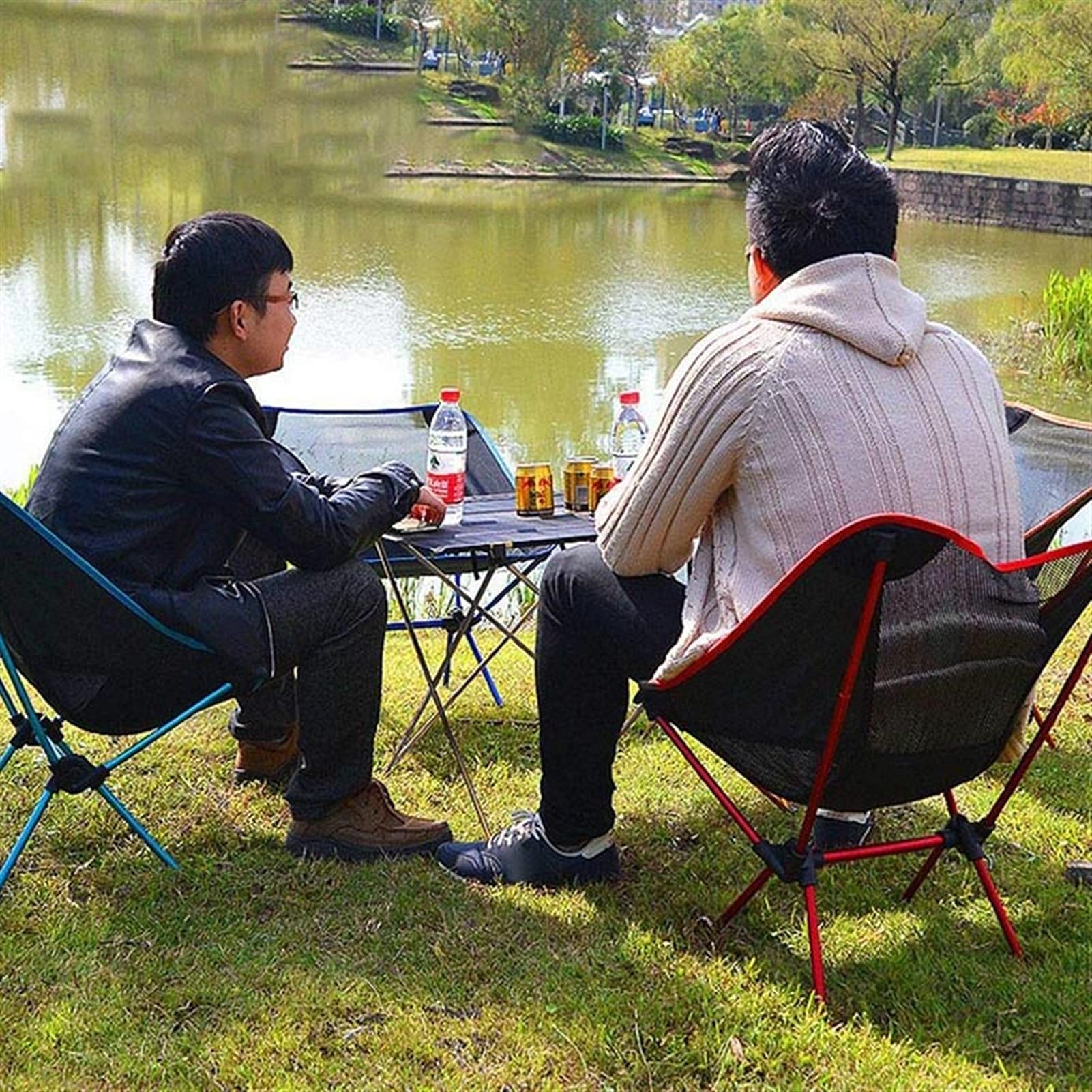 Portable Folding Camping Table & Chair Set - Lightweight Aluminum Outdoor Picnic Beach Furniture for Travel, Backyard, Computer Desk & Bedside Use (Gray)