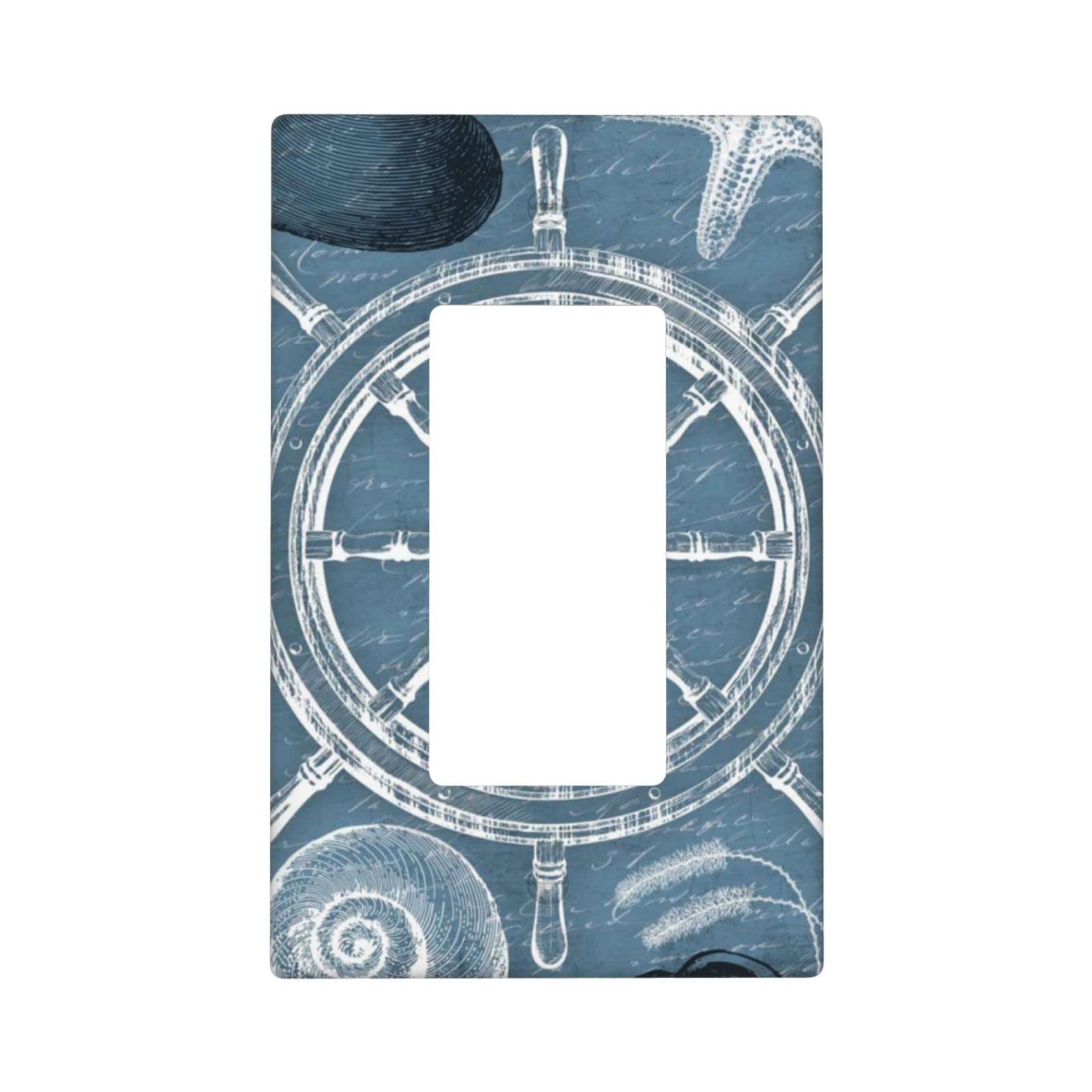 Nautical Blue Single Rocker Light Switch Cover - Decorative 1 Gang Wall Plate, Standard Size Outlet Cover for Kitchen, Bathroom & Home Decor | Rustic Coastal Style Faceplate