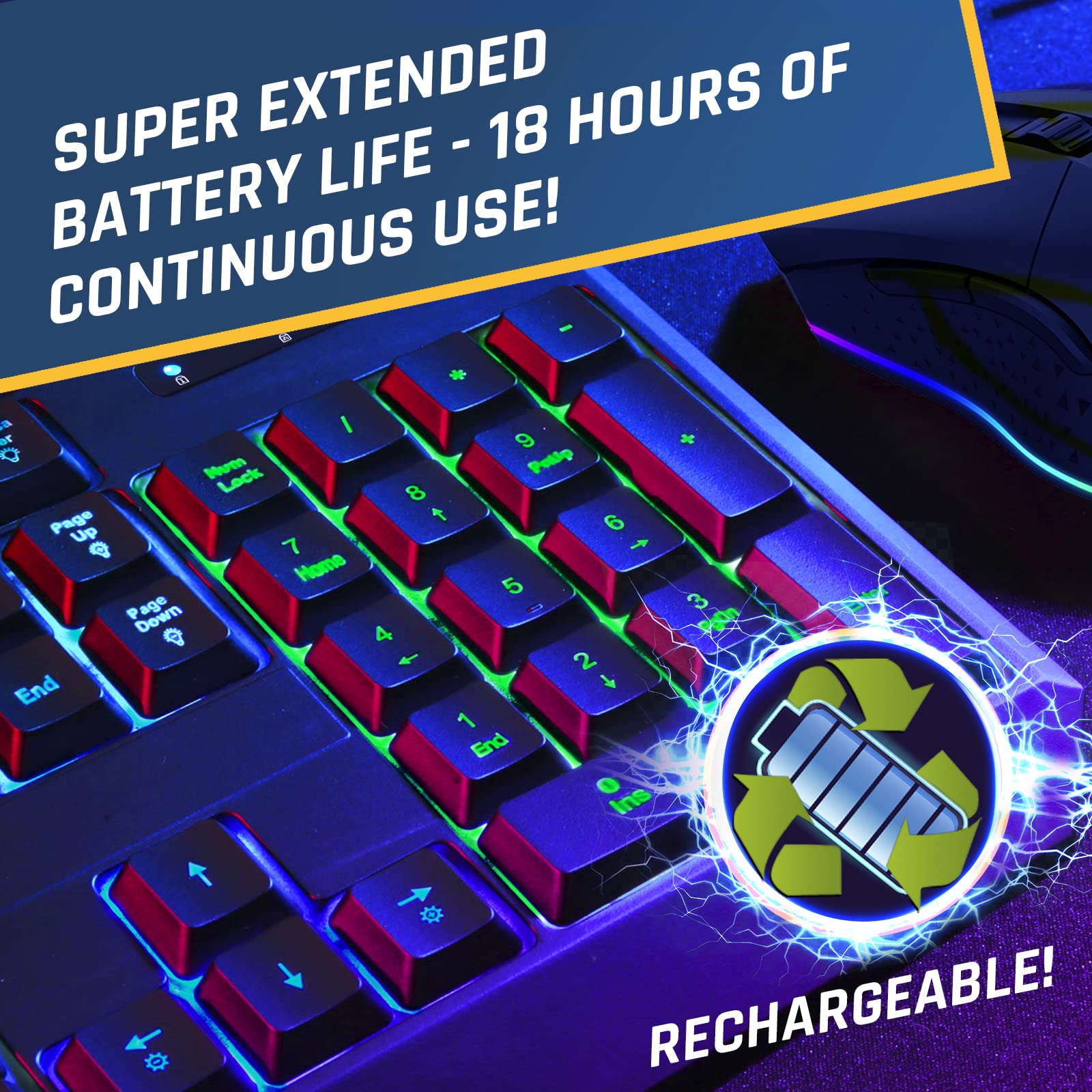KLIM Blaze & Chroma Wireless Gaming Keyboard and Mouse Combo - RGB Backlit Keyboard, Ergonomic Design, Long Battery Life - Perfect for PC Gaming, Office Work, and Home Use