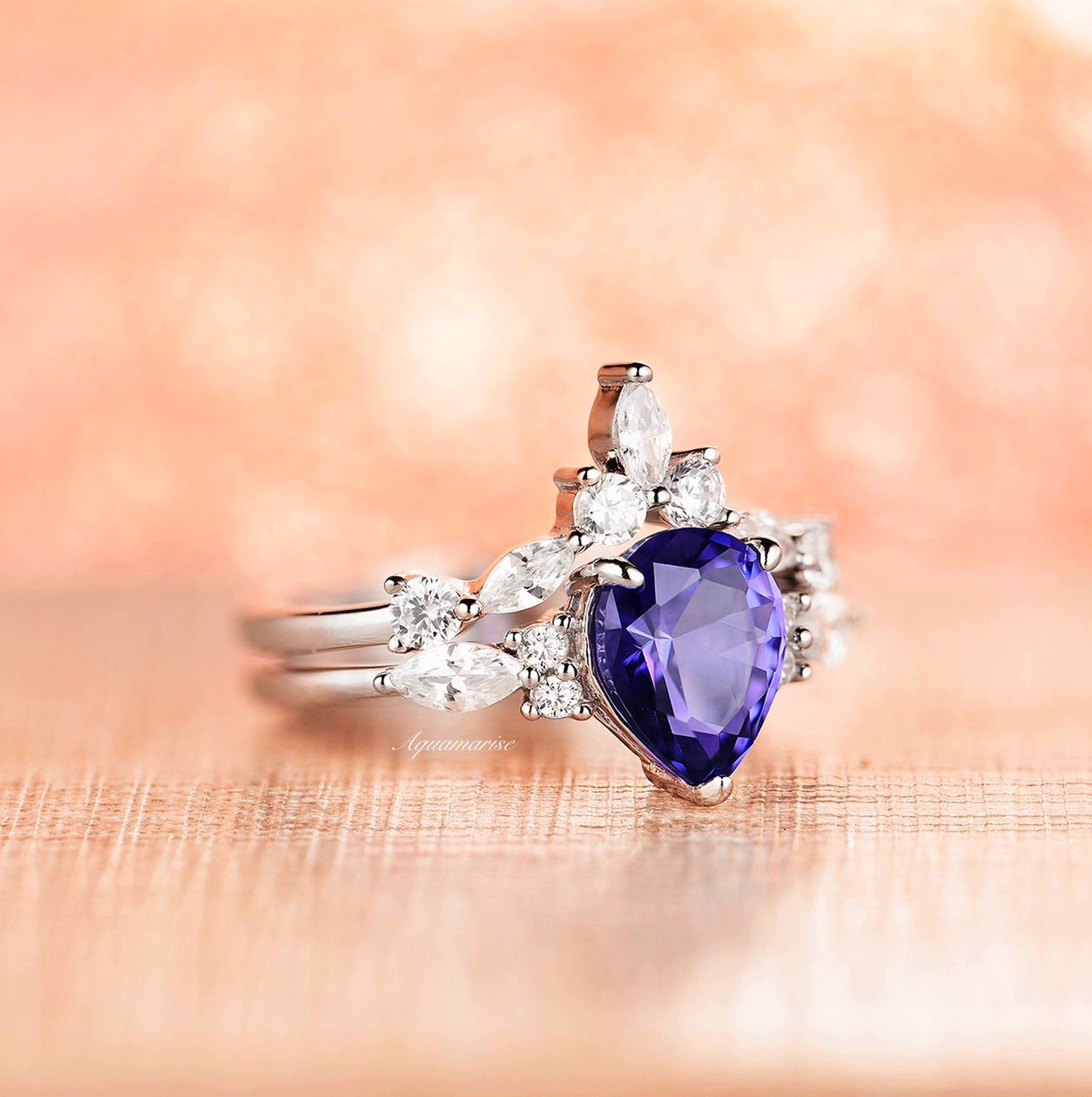 Evelyn Tanzanite Ring Set in Sterling Silver - Elegant Jewelry for Women, Perfect for Weddings, Anniversaries & Special Occasions