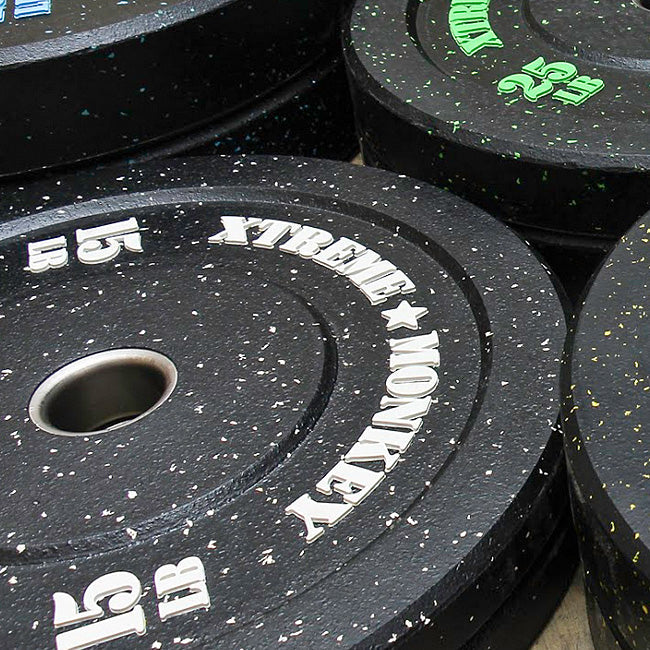 XM Fitness Crumb Rubber Bumper Plates - Olympic Weight Plates for CrossFit, Powerlifting & Home Gym Workouts - Durable & Quiet Rubber Coating for Drop Protection