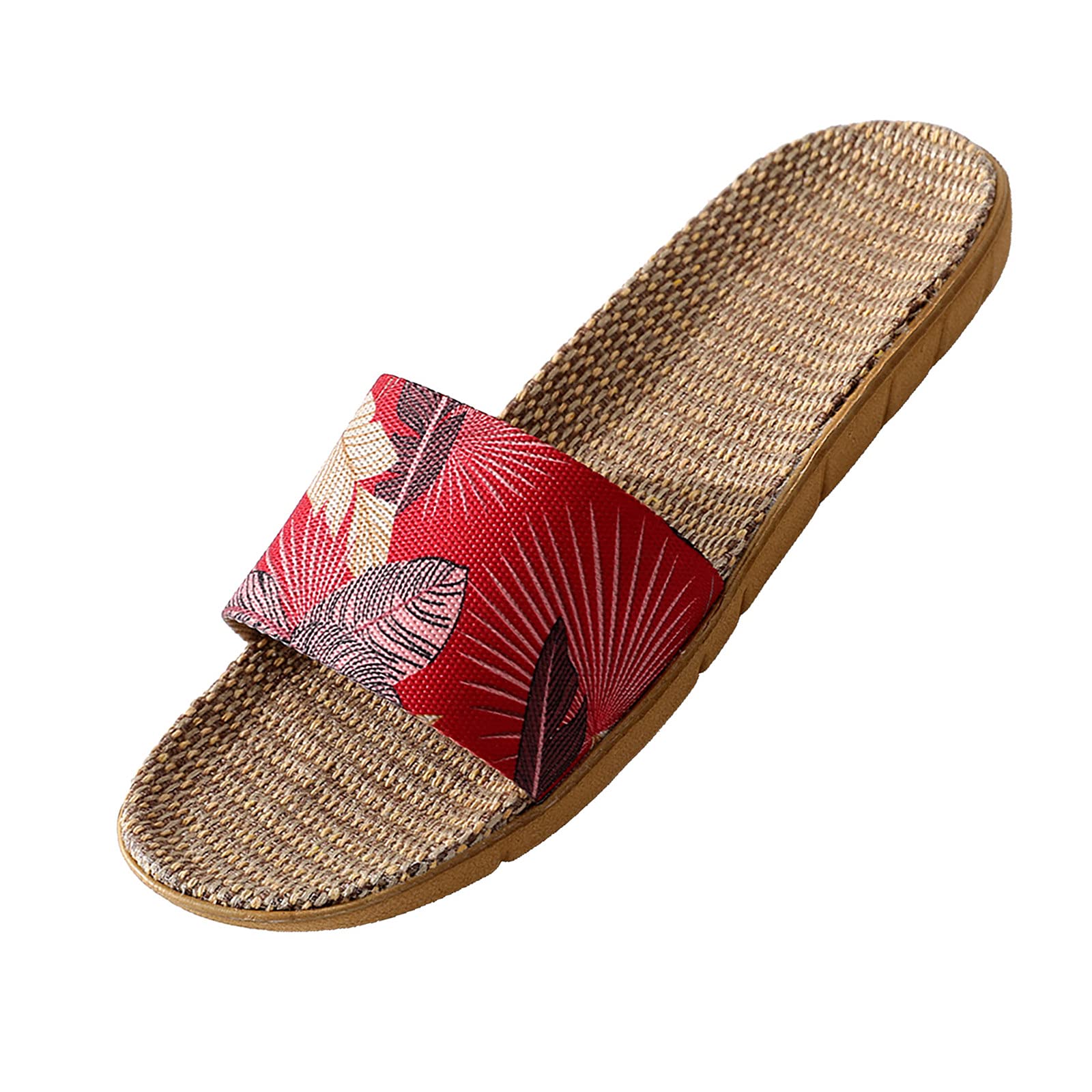 Women's Linen Slides - Comfortable Beach & Indoor Slippers for Women & Men - Breathable Couple Home Sandals (Red, US 6.5-7) | Perfect for Vacation, Spa Days & Lounging at Home