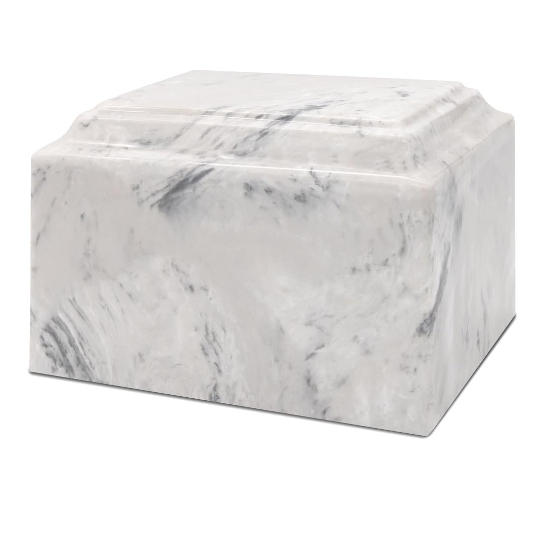 Trinityurns Classic Cultured Marble Cremation Urn for Human Ashes - Adult/Large Size, White Marble Urn for Ashes, Affordable Memorial Urn Suitable for Ground Burial or Home Display | Perfect for Funeral Services, Memorial Shelves & Cemetery Plaques