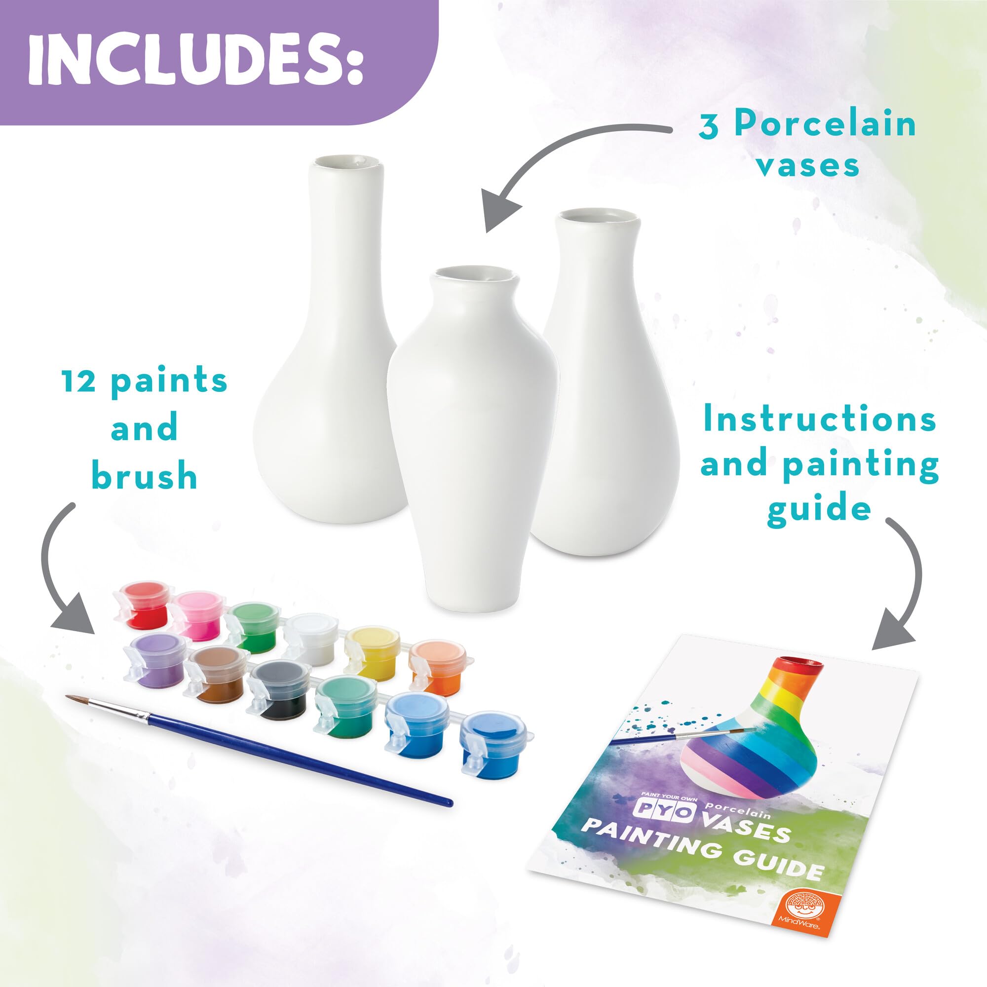 MindWare DIY Paint Your Own Vases Kit - Creative Ceramic Vase Painting Set for Kids & Adults - Perfect for Home Decor, Gifts & Art Projects