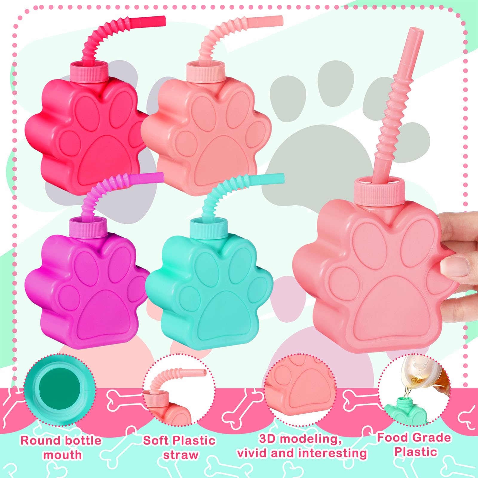Bulk 24-Pack Sratte Dog Paw Print Plastic Cups 10 oz with Lids - Cute Puppy Theme Straw Cups for Pet Birthday Parties, Dog Lover Gifts & Kids Party Decorations | Perfect for Puppy Showers, Dog-Themed Events & Birthday Celebrations
