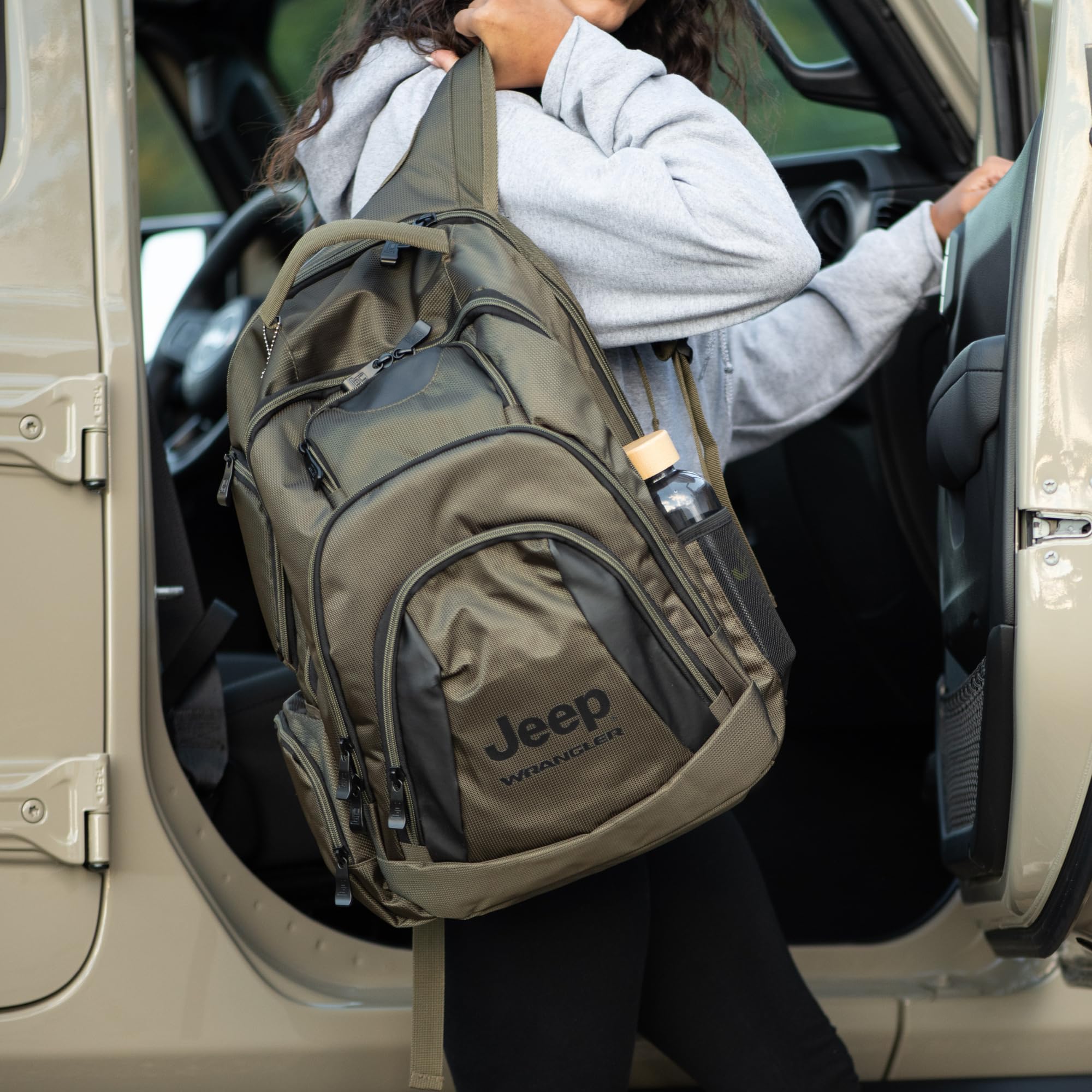 Jeep Wrangler Green Backpack - Durable 1680D Water-Resistant Travel Laptop Backpack with Multi-Pocket Design for 17