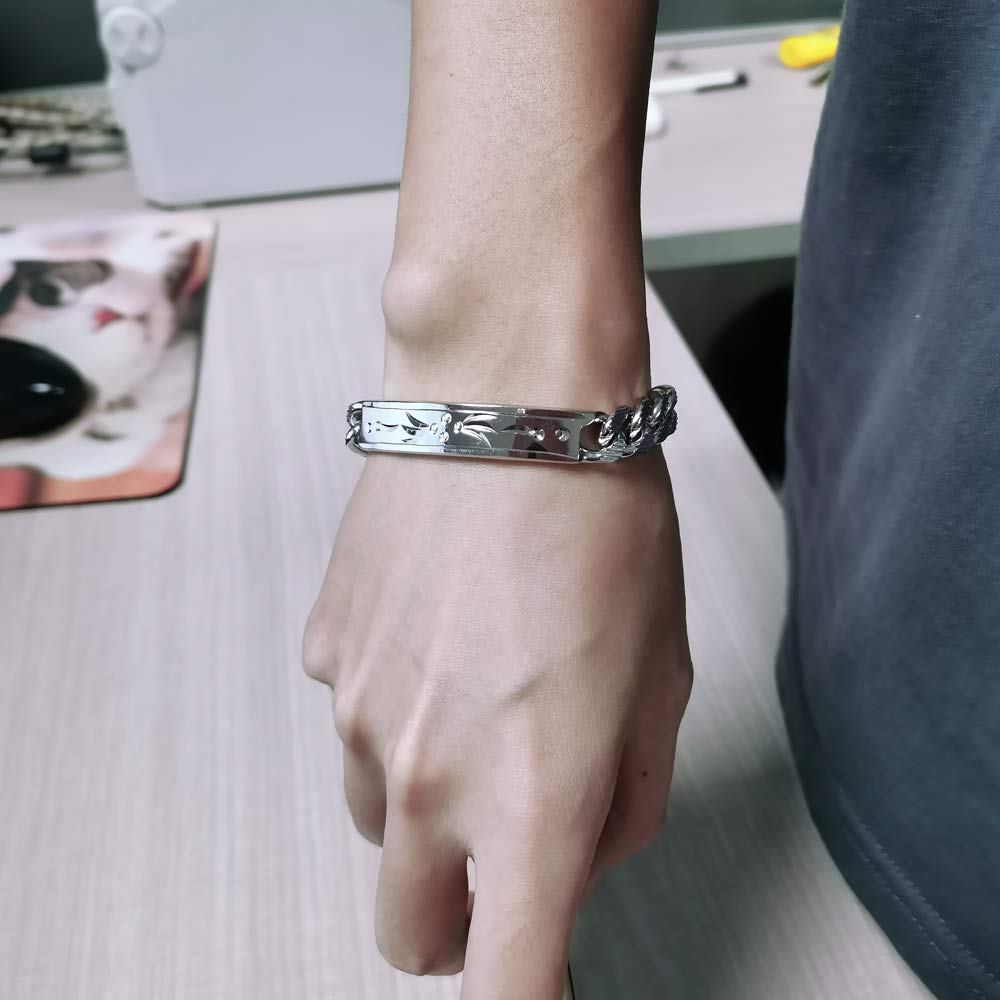 925 Sterling Silver Men's Bracelet - Classic Cuban Chain with Exquisite Totem Carving, 10mm Width, 7-10 Inches Adjustable (Italy Design) | Perfect Gift for Him, Ideal for Casual Wear, Date Nights & Special Occasions