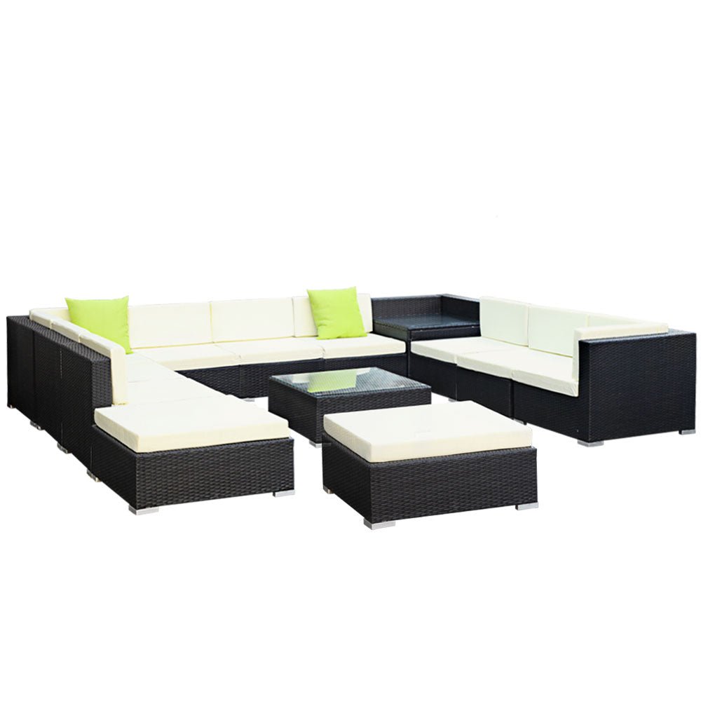 13-Piece Wicker Outdoor Lounge Set with Waterproof Storage Cover - Beige Patio Furniture for Garden, Poolside, and Backyard Relaxation