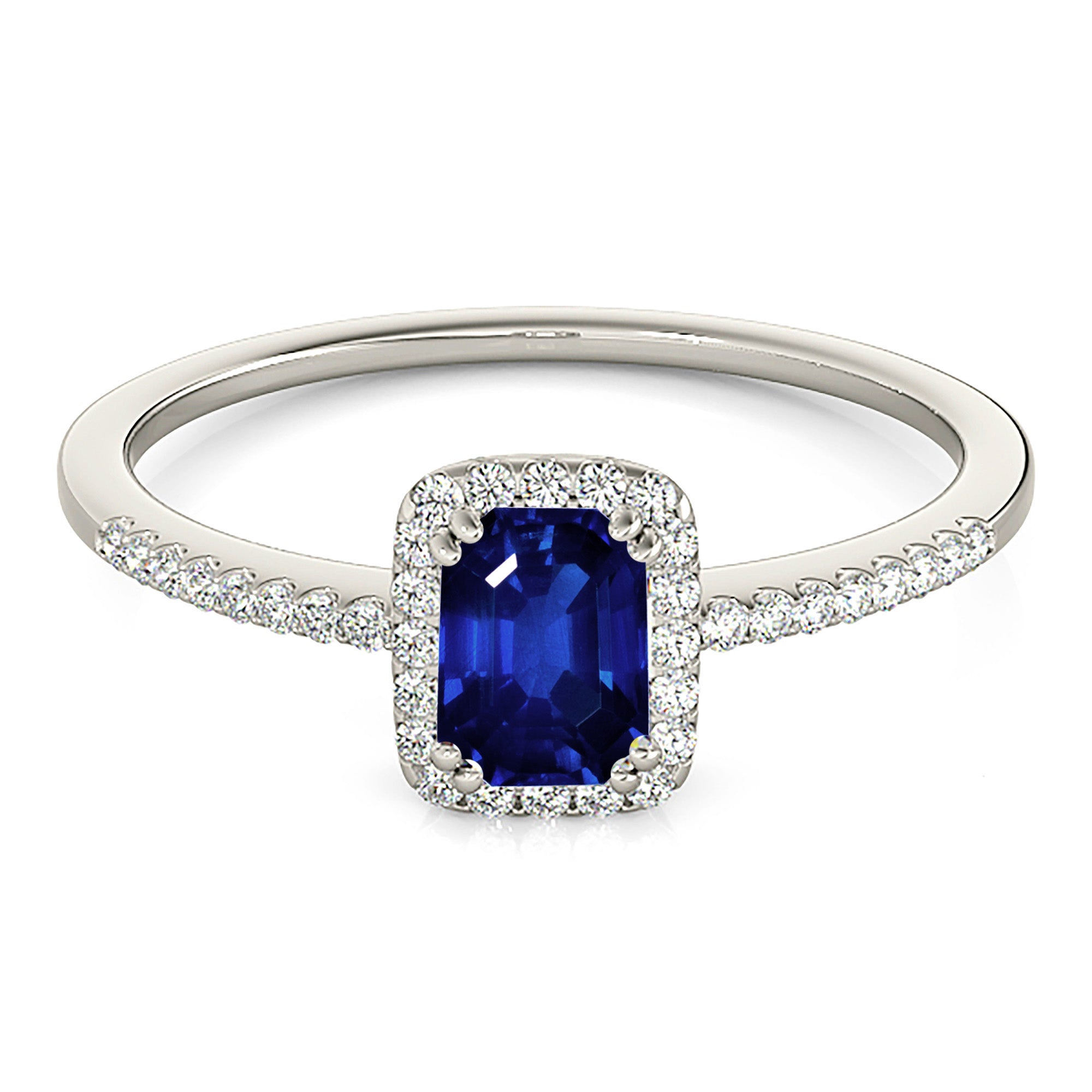 0.70 Carat Natural Blue Sapphire Engagement Ring - Halo Setting Diamond Ring for Women - Perfect for Wedding, Anniversary & Special Occasion Gifts