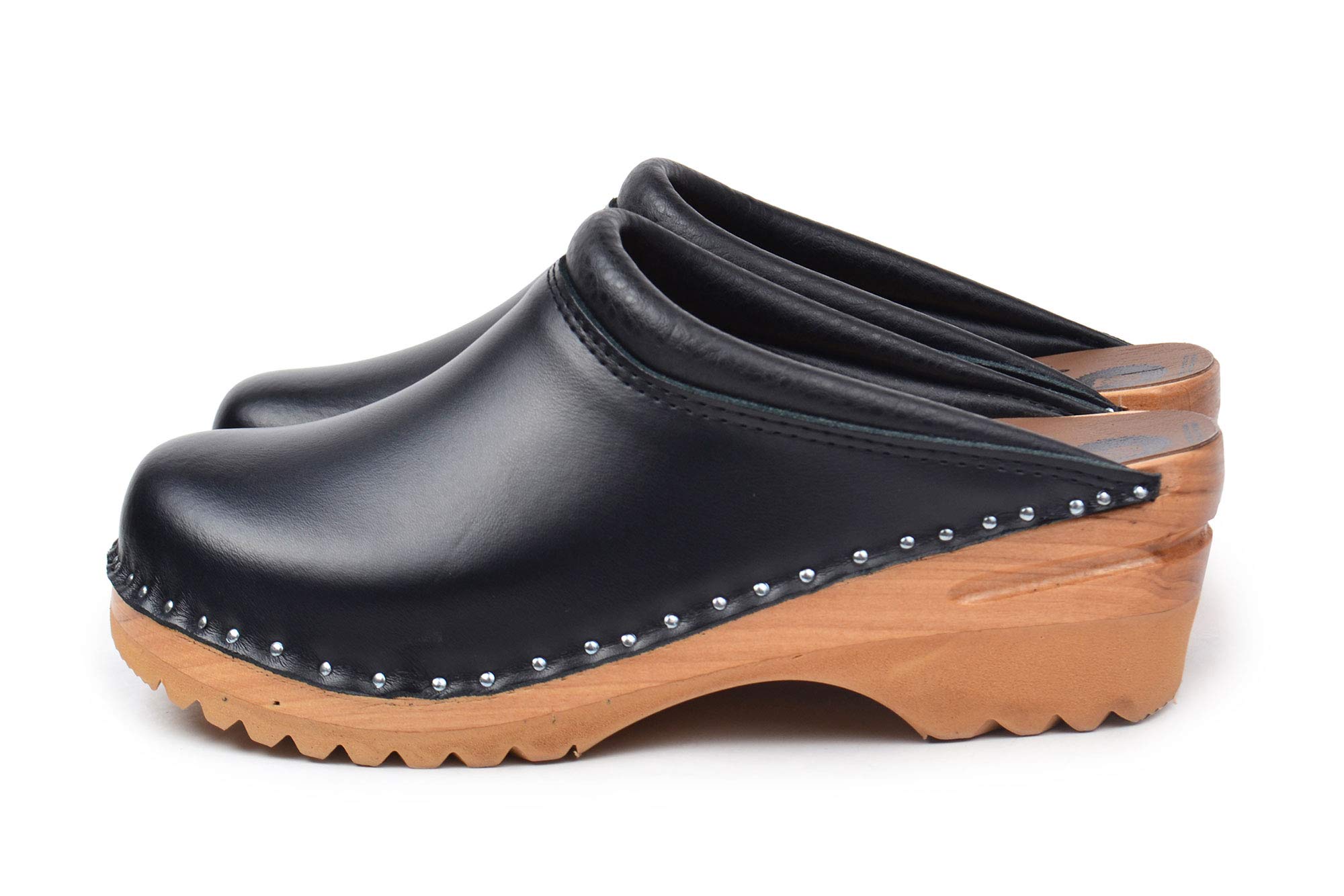 Rembrandt Bastad Slip-On Closed Toe Non-Slip Women's Leather Wooden Clogs - Comfortable Nursing, Chef & Work Shoes for Healthcare, Kitchen & Restaurant Professionals