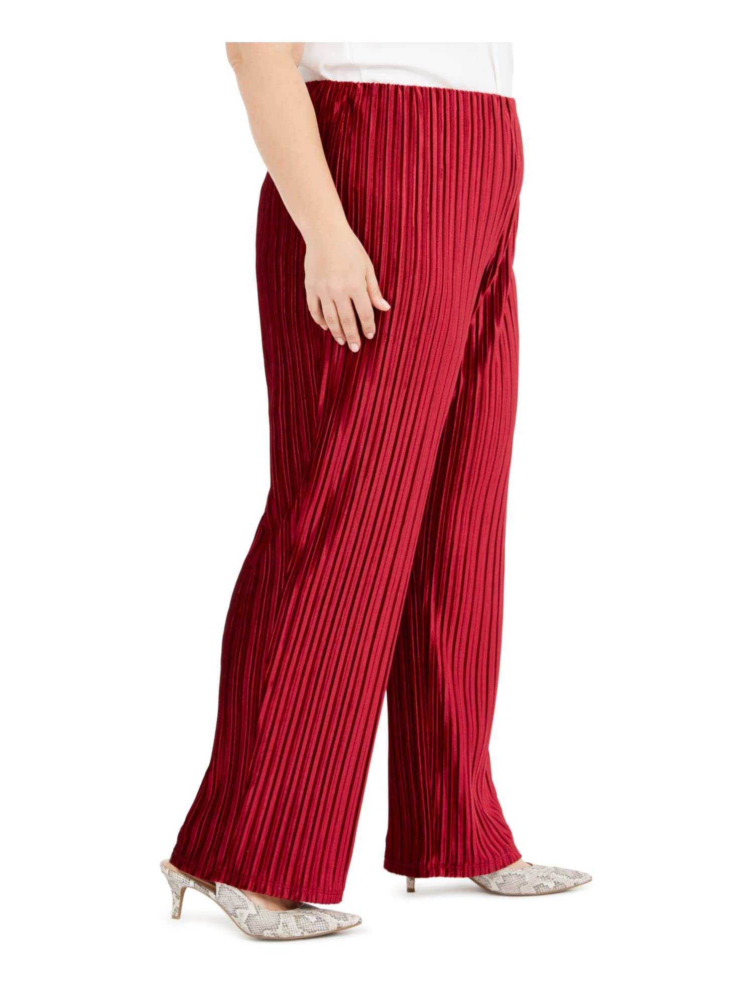 Alfani Women's Plus Size Luxe Pleated Wide Leg Casual Pants - Red 3X | Comfortable & Stylish for Work, Travel & Everyday Wear