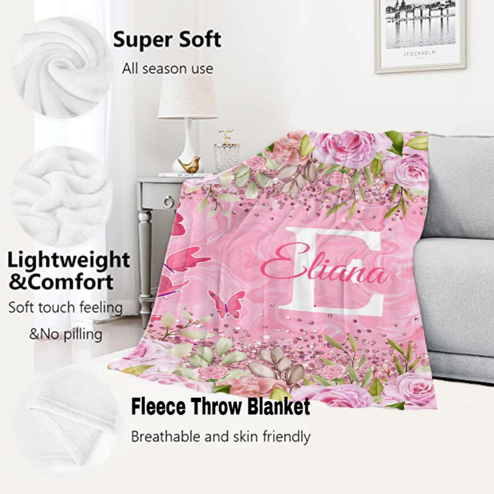Personalized Baby Blankets for Girls & Boys - Custom Name Baby Blanket Gift | Soft Pink Butterfly Fleece Throw for Newborns | Nursery Bedding, Baby Shower Gift, Cozy Family Cuddle Time