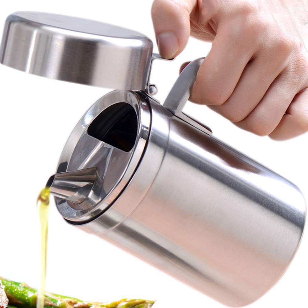 Stainless Steel Olive Oil Dispenser Bottle - 550ML Leakproof Kitchen Oil Container with Lid - Perfect for Cooking, Salad Dressing & BBQ - Durable Oil Storage Bottle for Home & Restaurant Use